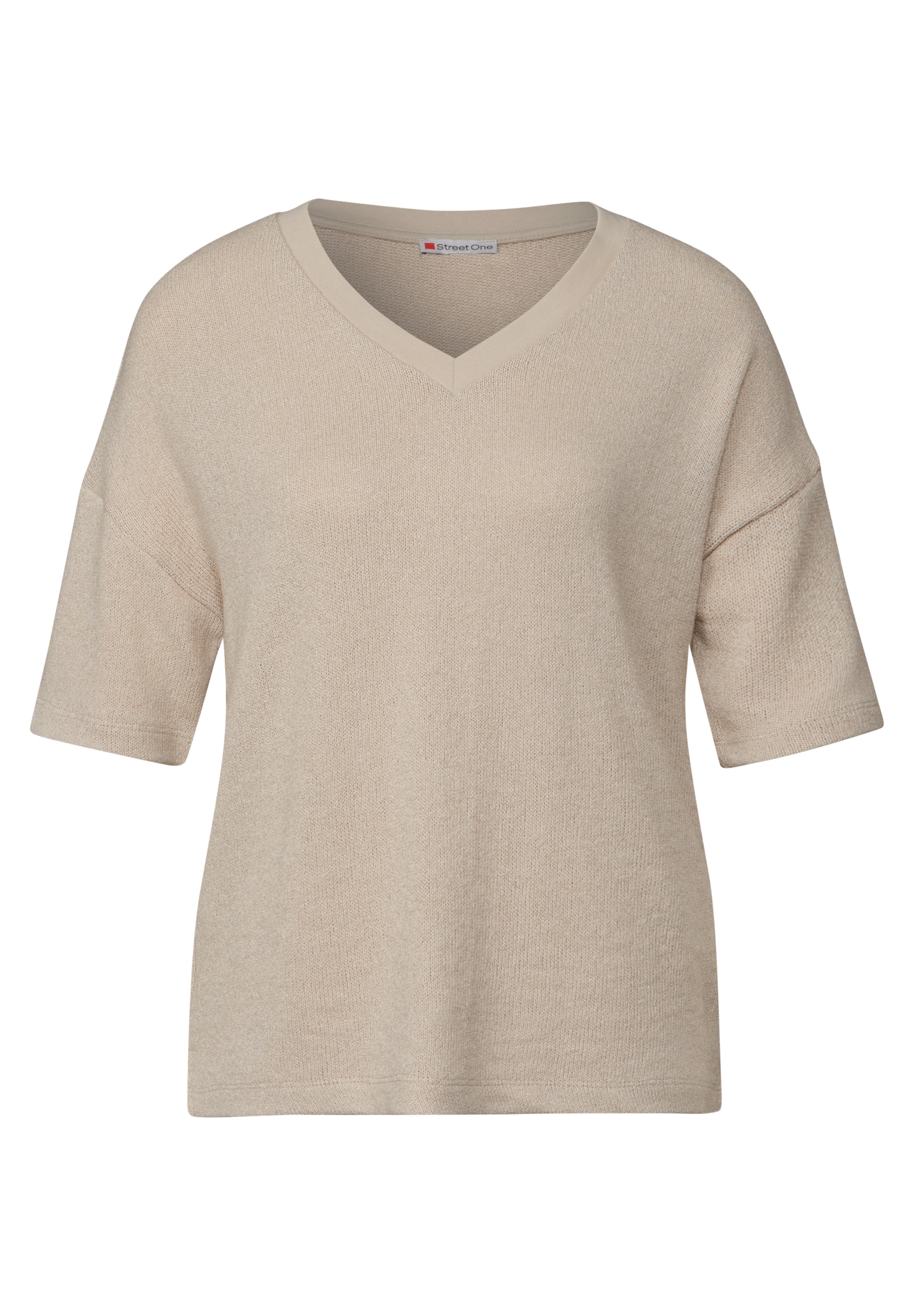 STREET ONE T-Shirt, im Strick-Look mit V-Ausschnitt