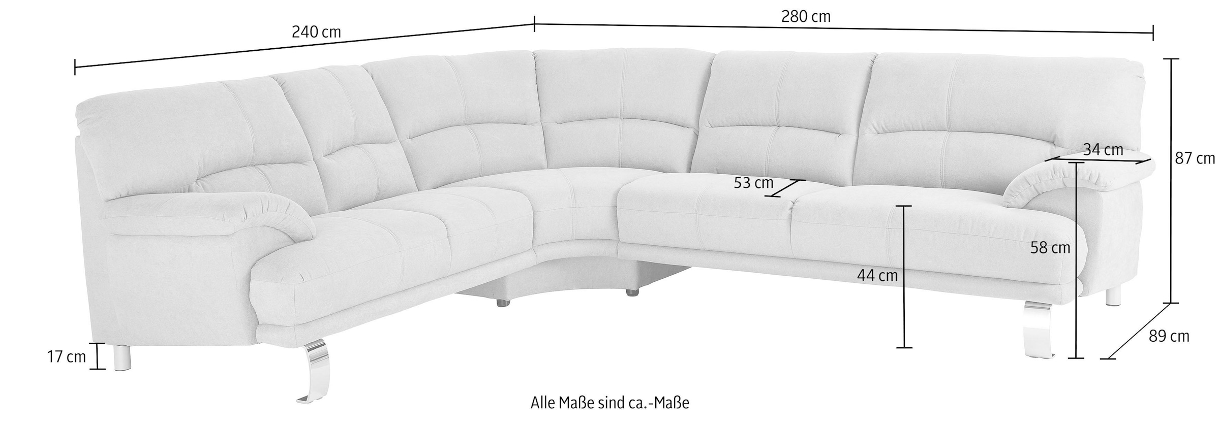 TRENDMANUFAKTUR Ecksofa »Cecilia II, in italienischen Design, bequem, hoher Sitzkomfort, L-Form«, extrabreite Armlehnen für noch mehr Sitzkomfort