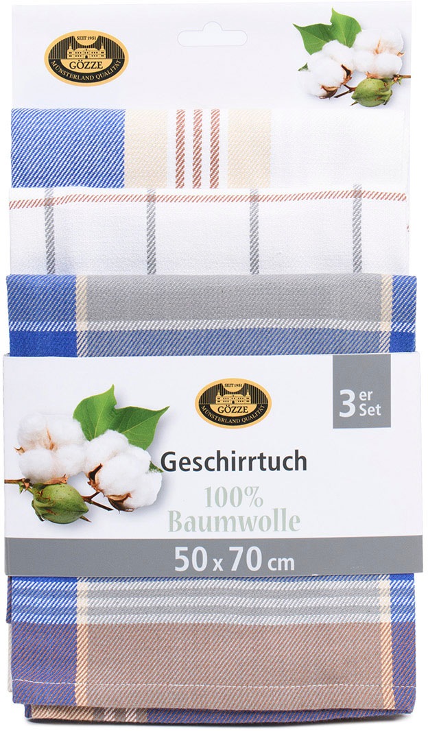 Gözze Geschirrtuch »Geschirrtücher, Des. 60058«, (Set, 3 tlg.), Maß: 50 x 70 cm, Set: 2x kariert und 1x gestreift