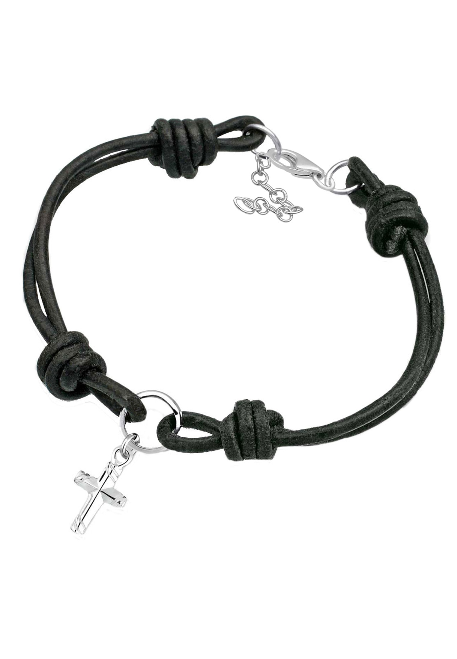 Elli Armkette »Armband Kreuz Leder 925 Sterling Silber«