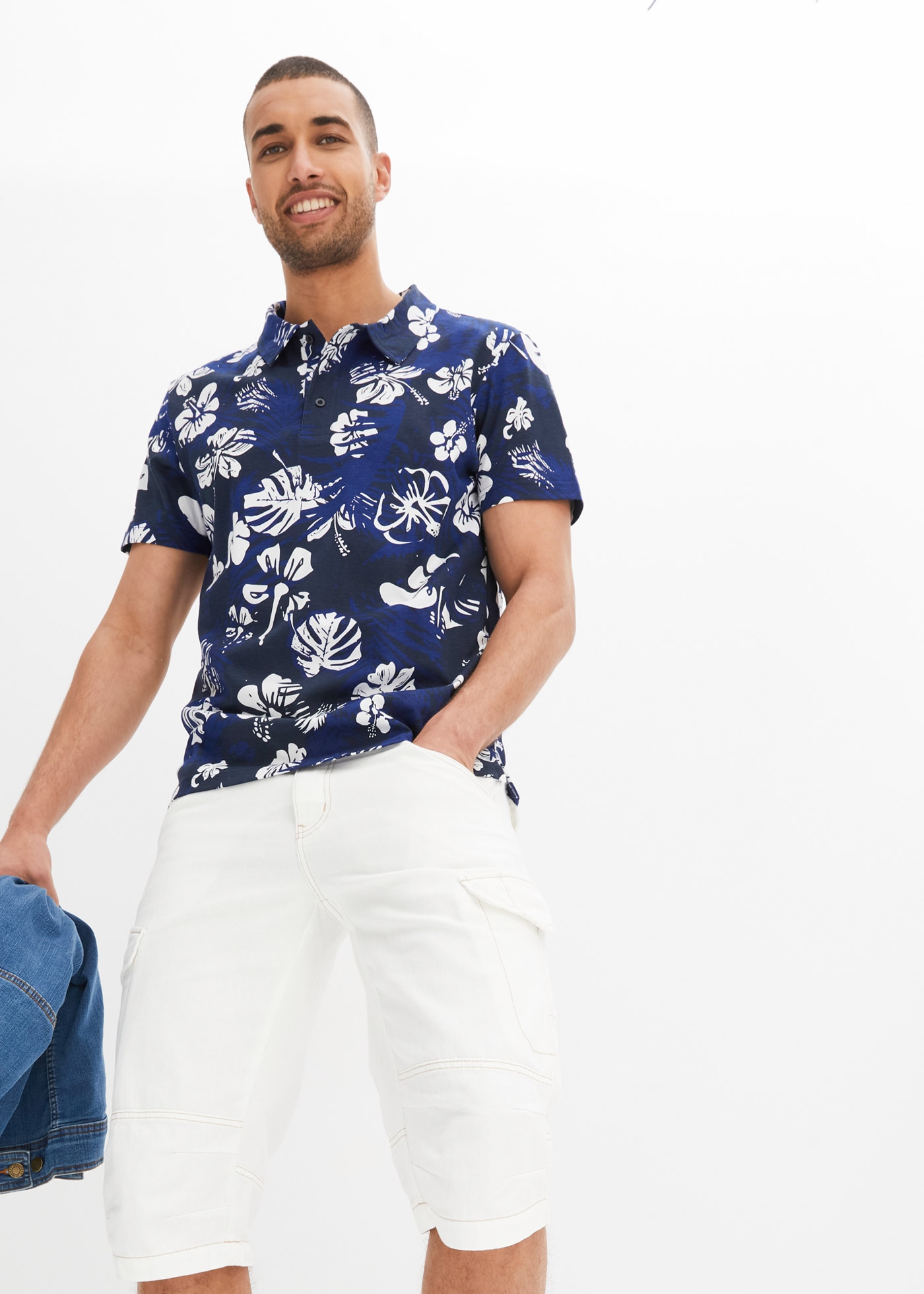 bonprix Poloshirt Kurzarm, mit Polokragen mit Knopfleiste, aus Baumwolle