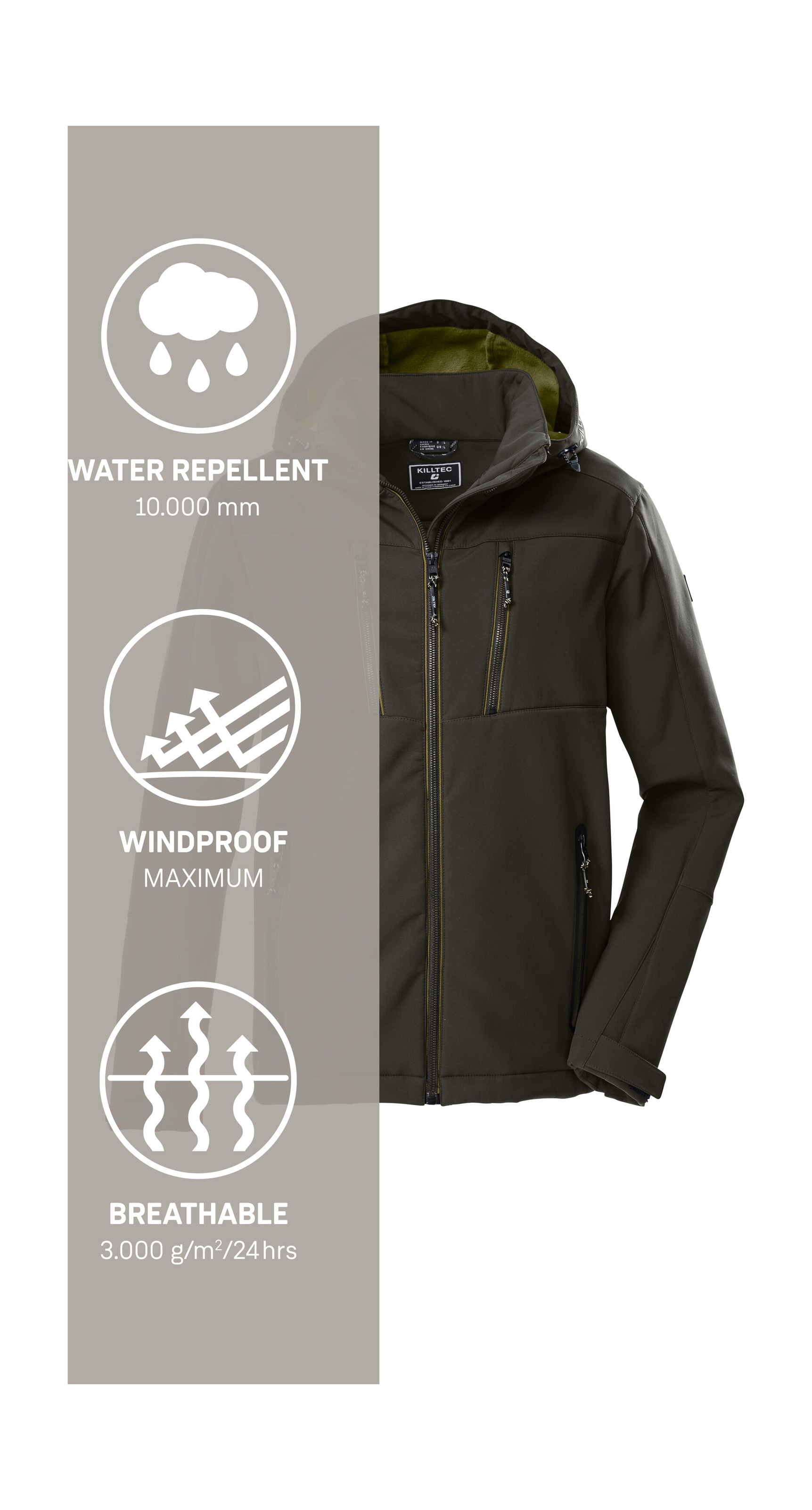 Killtec Softshelljacke »KOW 79 MN SFTSHLL JCKT« Wasser- und windabweisende Softshelljacke, abnehmbare Kapuze