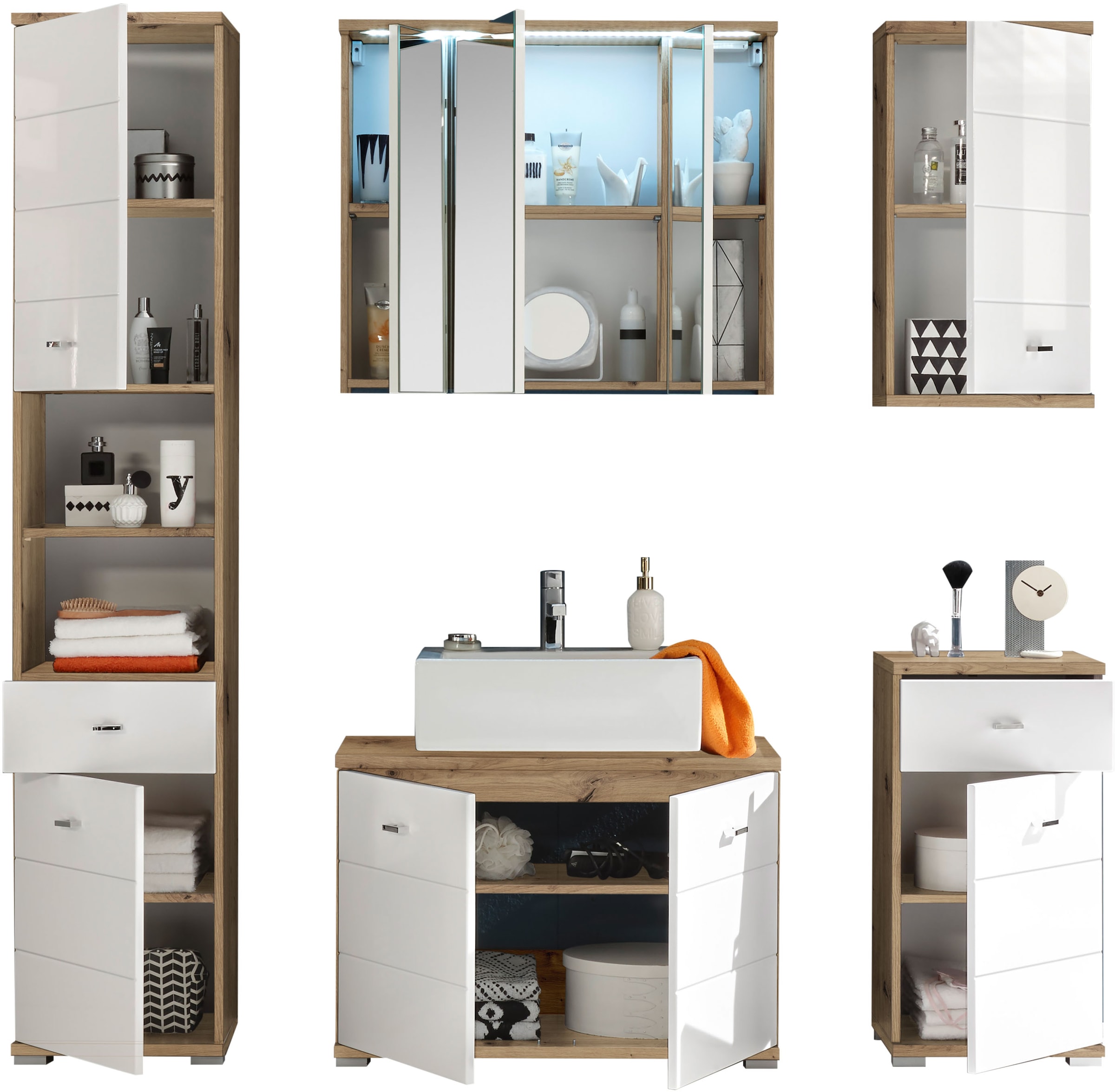 BASIC by Balculina Badmöbel-Set »Pool«, (5 St.), Breite 156 cm,Badezimmerset 5-tlg