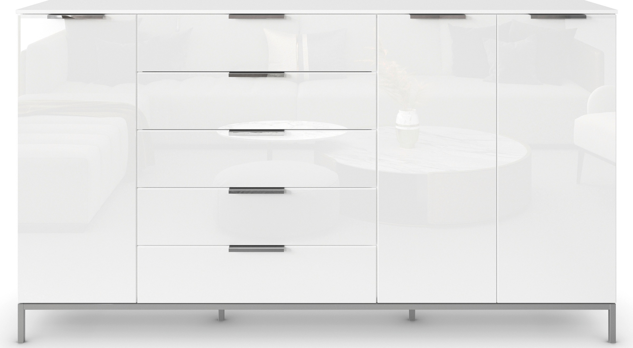rauch Kombikommode »Kommode Türkommode Sideboard Kombikommode FLIPP mit Glasfront« Breite 200 cm mit 4 Einlegeböden,  3-türig mit 5 Schubladen und Soft-Close-Funktion sowie Glasfront