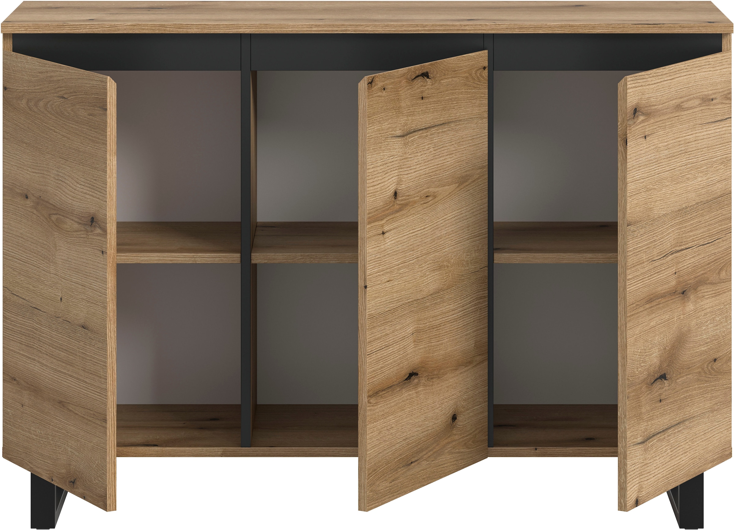 Home affaire Sideboard »TOMA, Breite: 120 cm, mit Metall-Kufen-Fuß, 3 Türen, 3 Einlegeböden« Anrichte, Kommode, Schrank, Board, Higboard