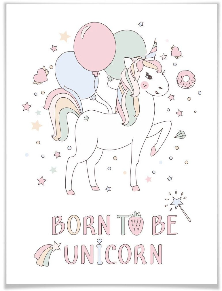 Wall-Art Poster »Kvilis Einhorn Luftballon Party«, Kinder, (1 St.), Poster, Wandbild, Bild, Wandposter
