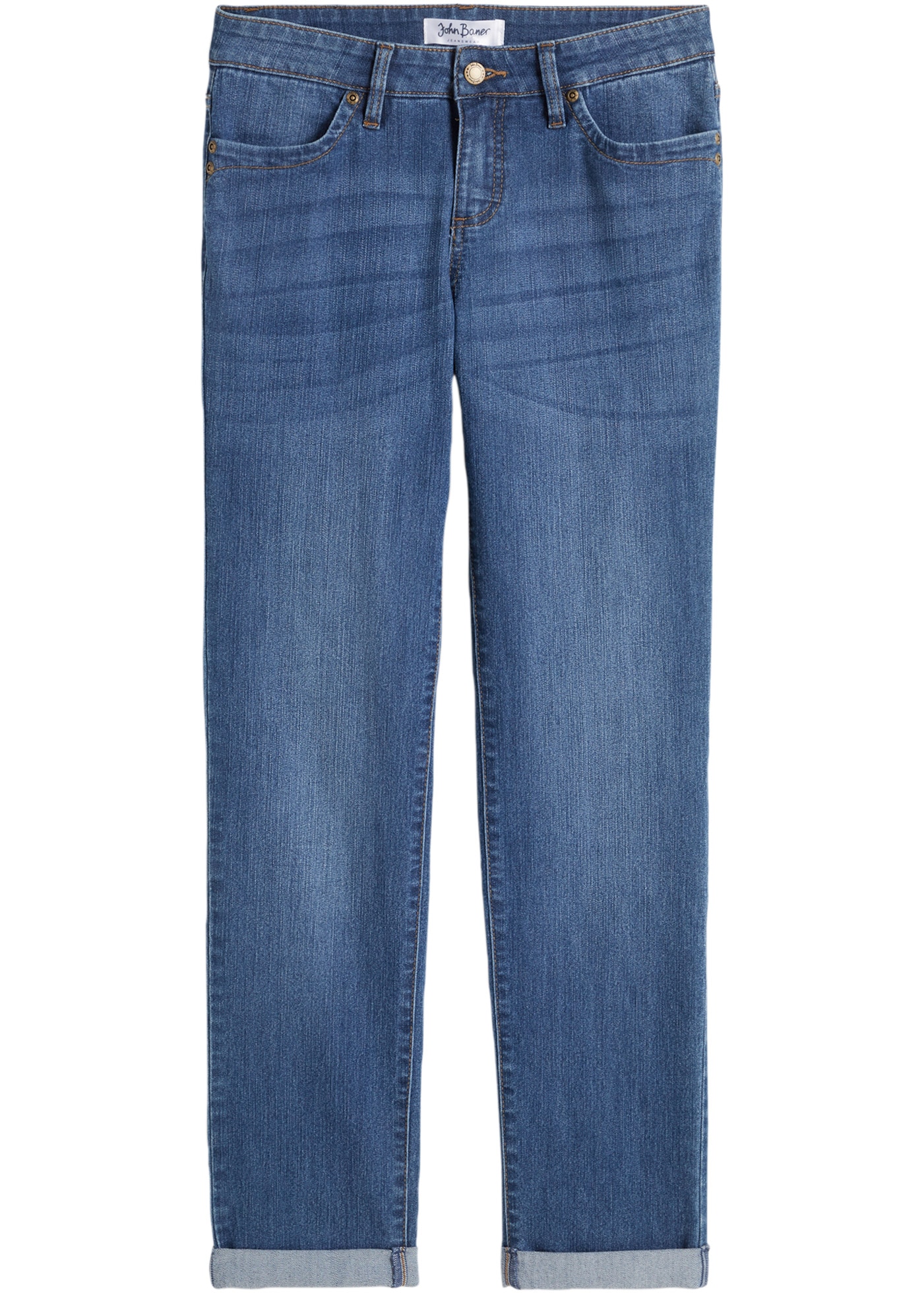 bonprix Straight-Jeans »Straight Jeans Mid Waist, Stretch« Regular Fit, mit Aufschlag, im Five-Pocket-Style