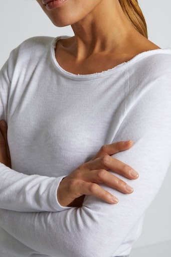 Richroyal Damen Langarmshirt »2409 O HJ LS« mit offener Ausschnittkante und Saum in weiß, Größe M