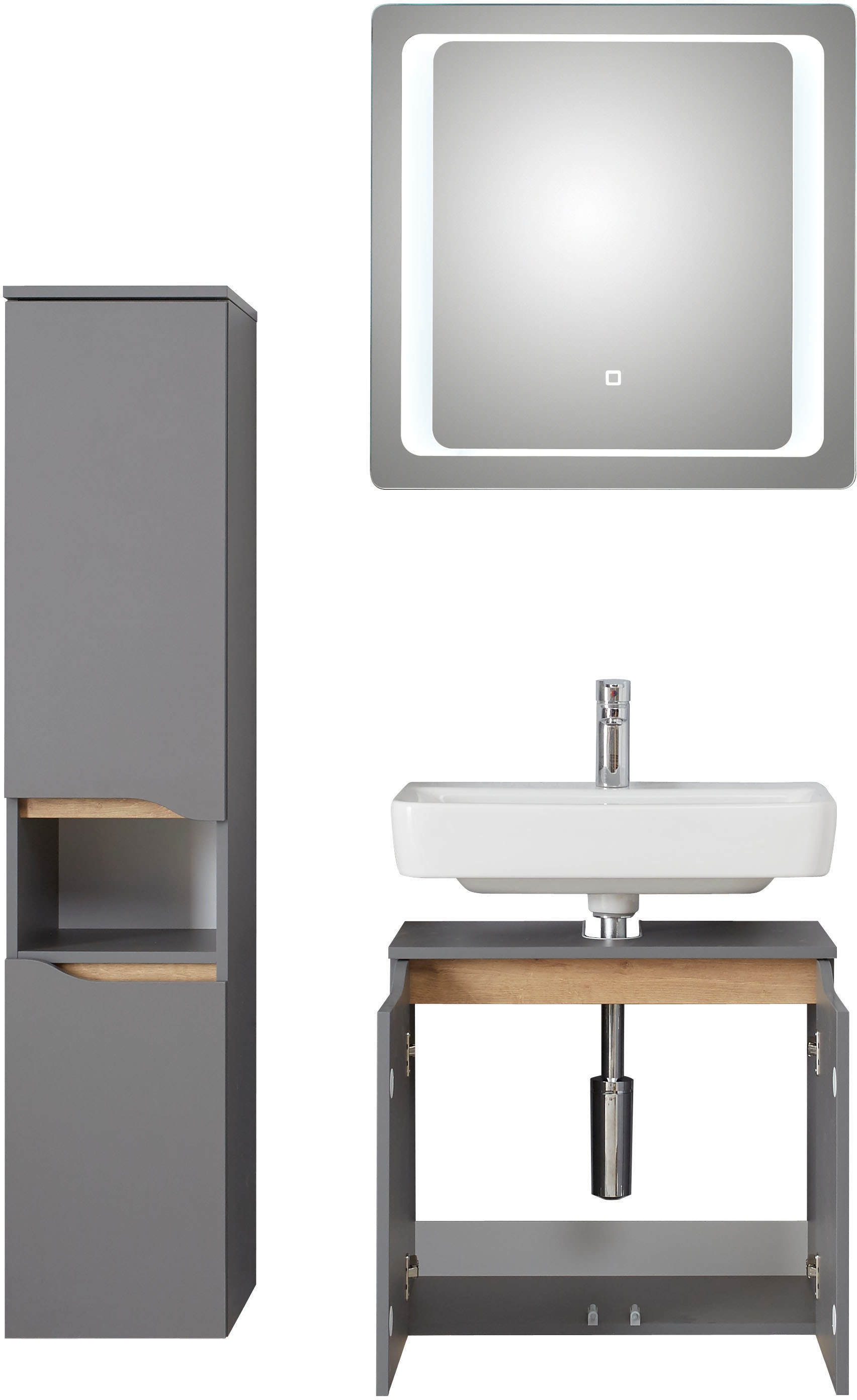 Saphir Badmöbel-Set »Quickset 3-teilig, Waschbeckenunterschrank mit LED-Spiegel« 3 Stk. tlg.