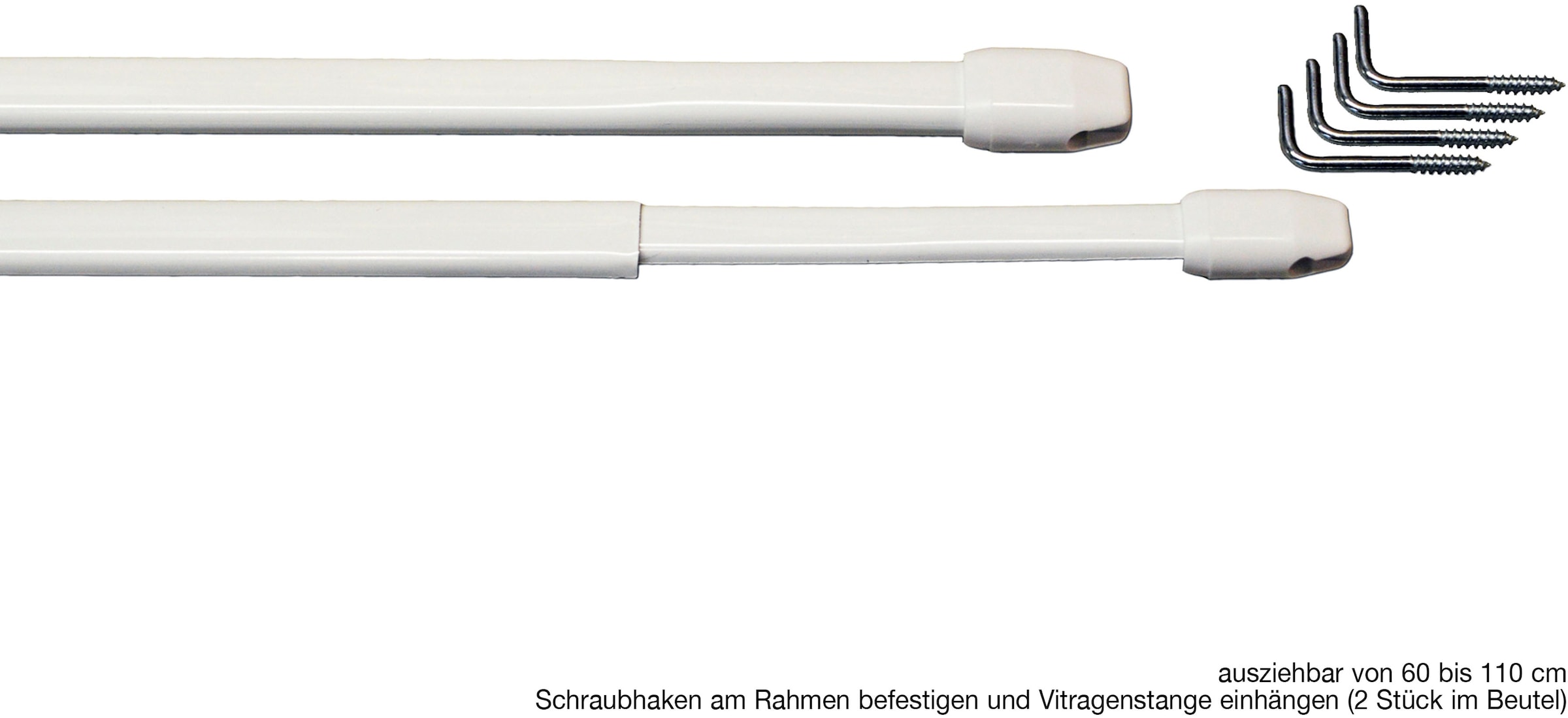 GARESA Vitragenstange »Vitragenstange "11 mm"« Ø 11 mm ausziehbar, Fixmaß zum Schrauben auf dem Fensterrahmen, einfache Montage, 2 Stück