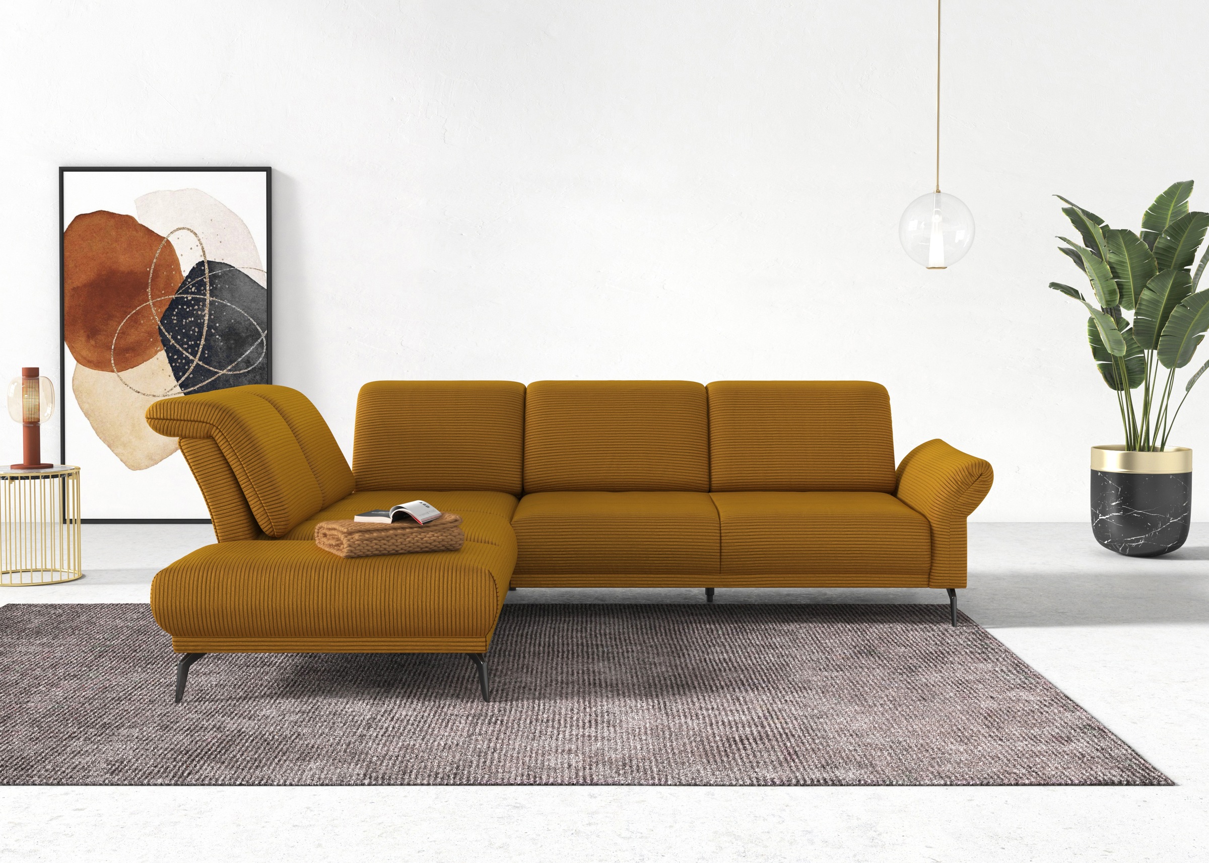 INOSIGN Ecksofa »Coco L-Form«, Sitztiefen-, Arm- und Kopfteilverstellung, Cord-Bezug, Fußhöhe 15 cm