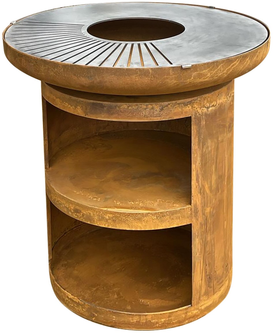 Buschbeck Holzkohlegrill »Karuk«, ØxH: 80x98 cm, Plancha-Grill mit Rostoptik und Edelstahl-Grillring