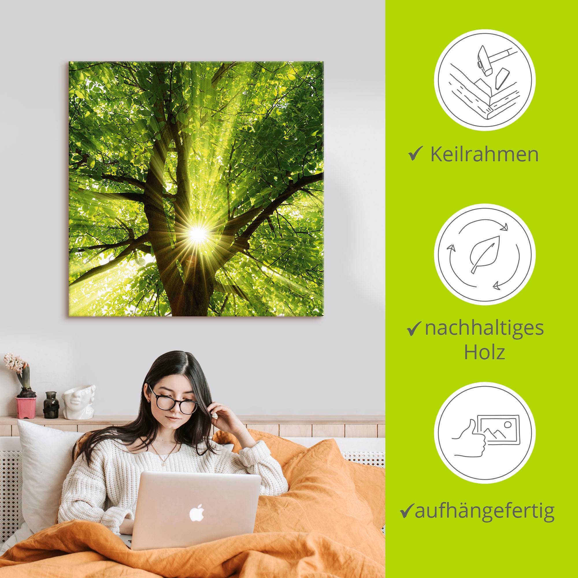 Artland Wandbild »Sonne strahlt explosiv durch den Baum« Bäume 1 Stk. tlg. als Leinwandbild, Poster in verschied. Größen