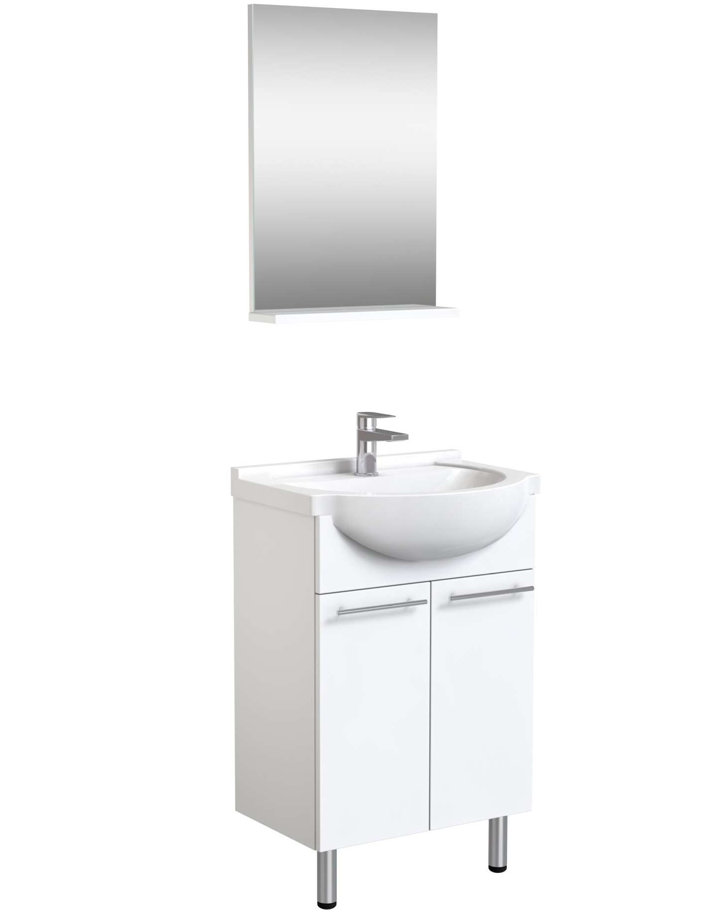 welltime Badezimmer-Set »Quadro«, (Komplett-Set, 2 St., Spiegel, Waschtisch incl. Waschbecken), 2 in1, bestehend aus Waschtisch und Spiegel mit Ablage
