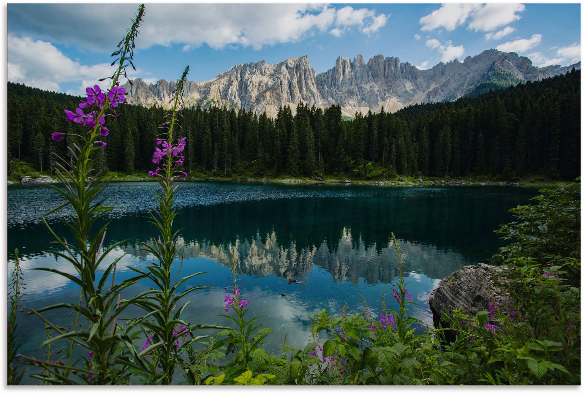 sich bestellen OTTO in oder Wandbild bei Seebilder, Latemar »Berge online Poster versch. (1 Wandaufkleber St.), als Größen spiegeln im Artland Alubild, Karersee«, Leinwandbild,