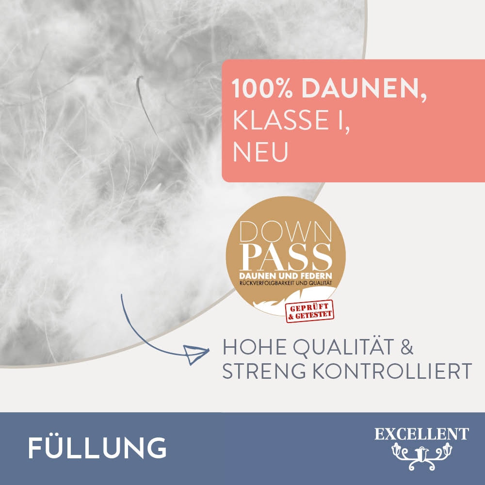 Excellent Daunenbettdecke + 3-Kammer-Kopfkissen »Bettdecken-Set Zürich, Bettdecke 135x200 & 155x220 cm«, (Spar-Set), Bettdecke 100% Daunen für Winter, Sommer, Kissen mit 90% Daunen