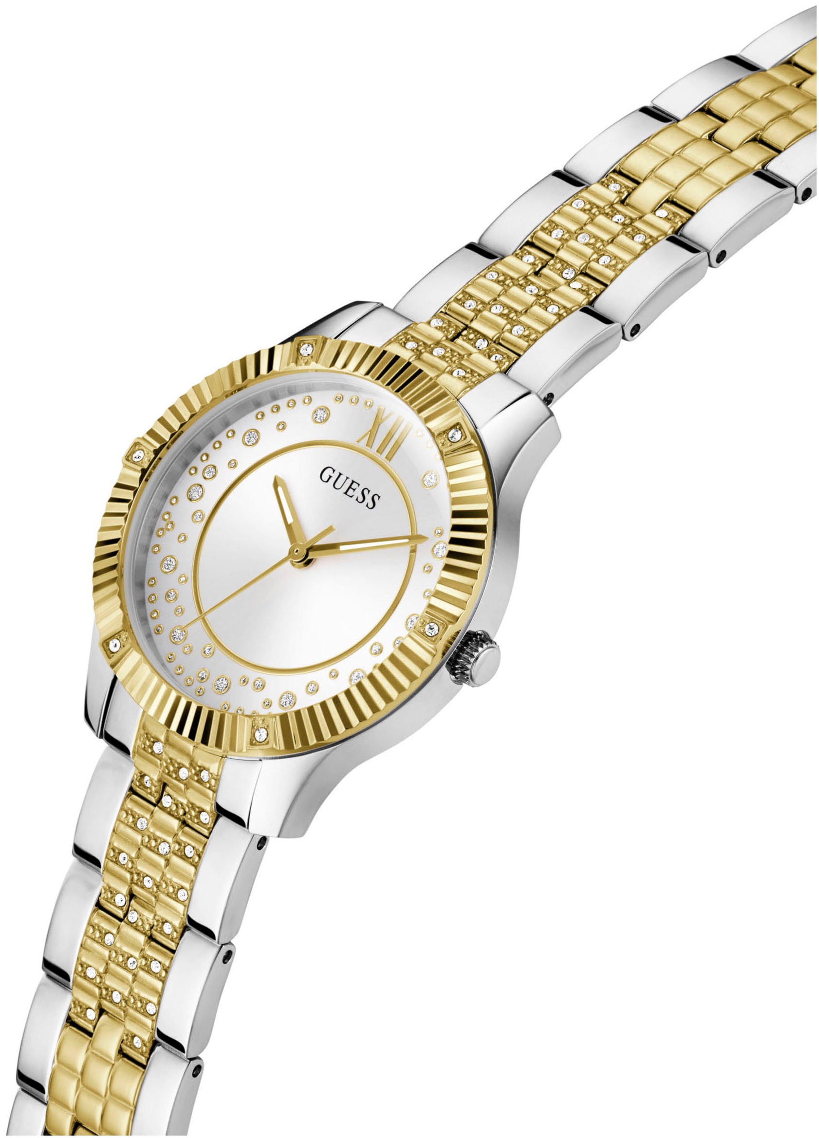 Guess Quarzuhr »STARSTRUCK«, Armbanduhr, Damenuhr, Edelstahlarmband, Mineralglas, analog