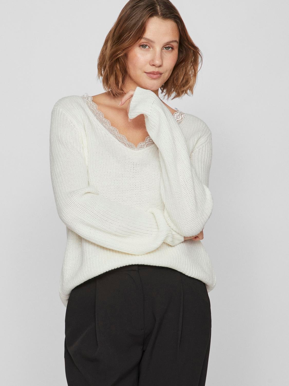 Vila V-Ausschnitt-Pullover »VILOU REV V-NECK L/S LACE KNIT TOP -NOOS«