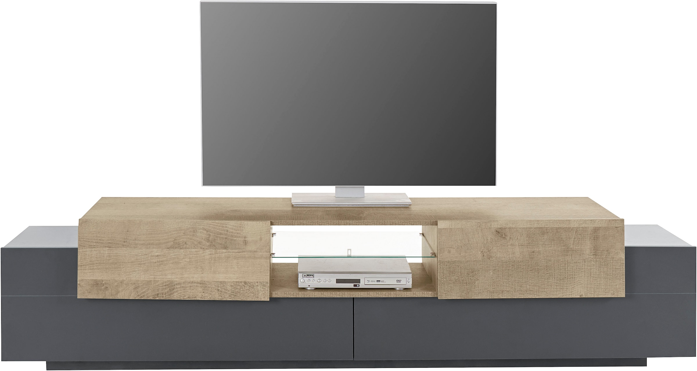INOSIGN Lowboard »Coro,Lowboard,TV-Kommode,TV-Möbel,TV-Bank«, mit 2 Klappen, 2 Türen, 1 Glasboden, Breite 220
