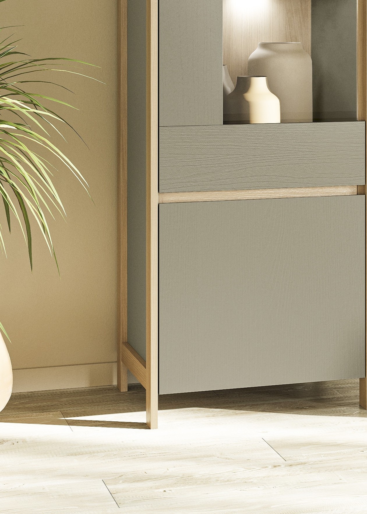 Home affaire Wohnwand »Stranda, moderne Anbauwand, Komplettset im Scandi-Style«, (4 St.), enthält zwei Vitrinen, Lowboard und Wandboard, 344 cm breit
