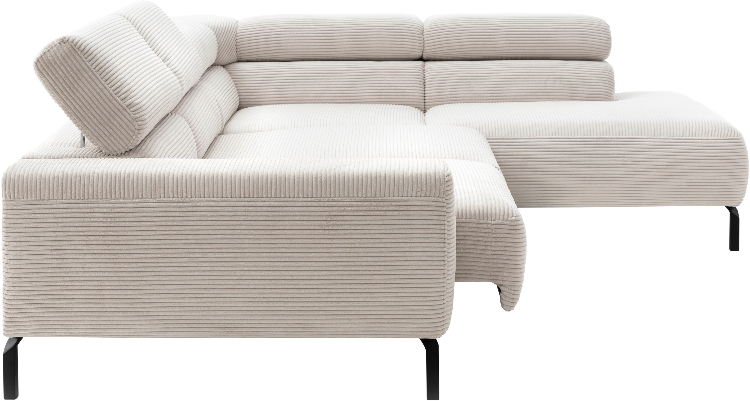 Places of Style Ecksofa »Antonelli, L-Form, inkl. Kopfteilverstellung, Breite 276 cm«, mit elektrischer Sitztiefenverstellung, in Cord, weiß