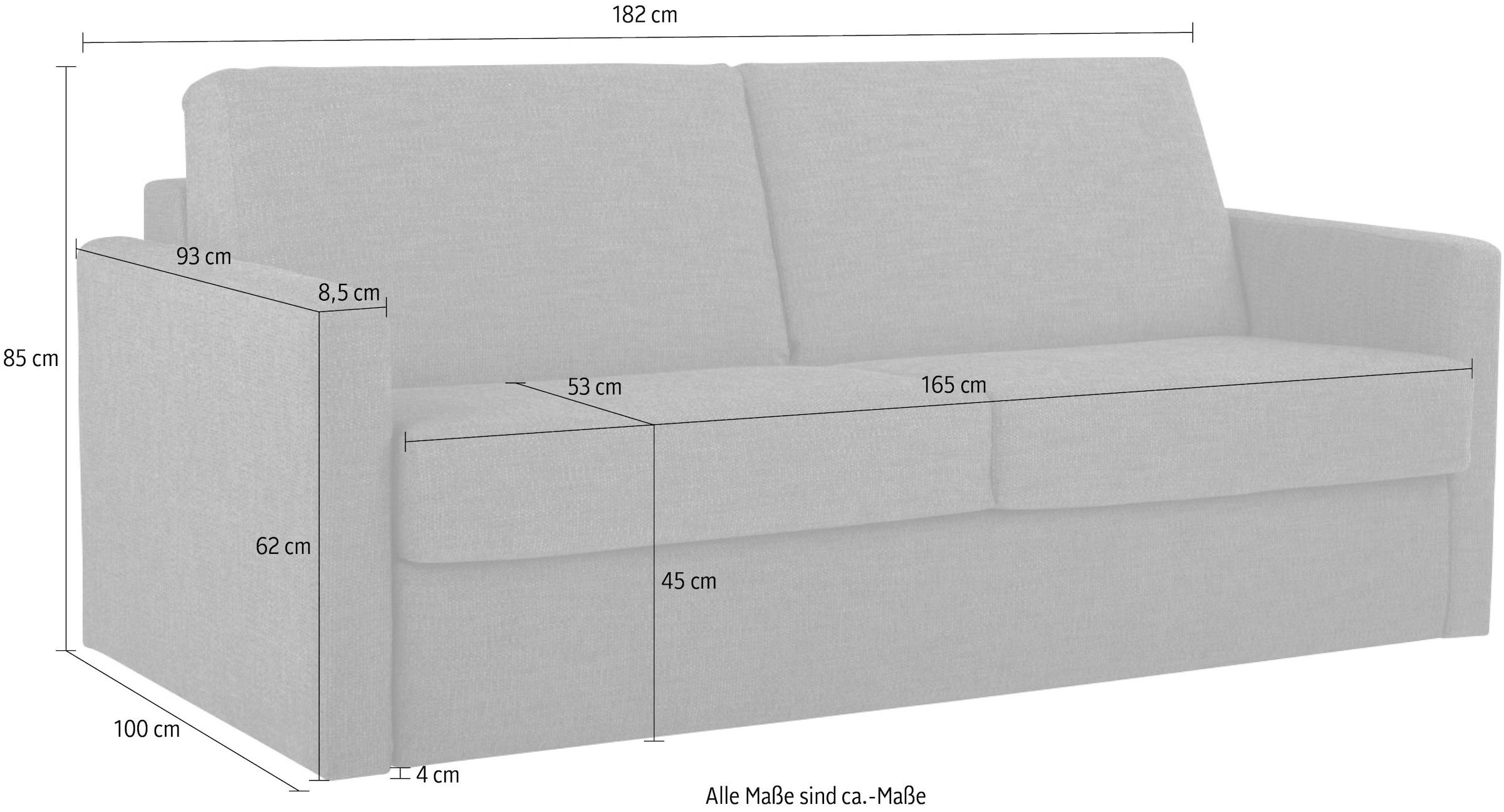 Places of Style Schlafsofa »GOLDPOINT 182cm, Dauerschläfer, Liegefläche 140/200 cm,«, 3-Sitzer mit Bettfunktion, Bonell-Federkernmatratze