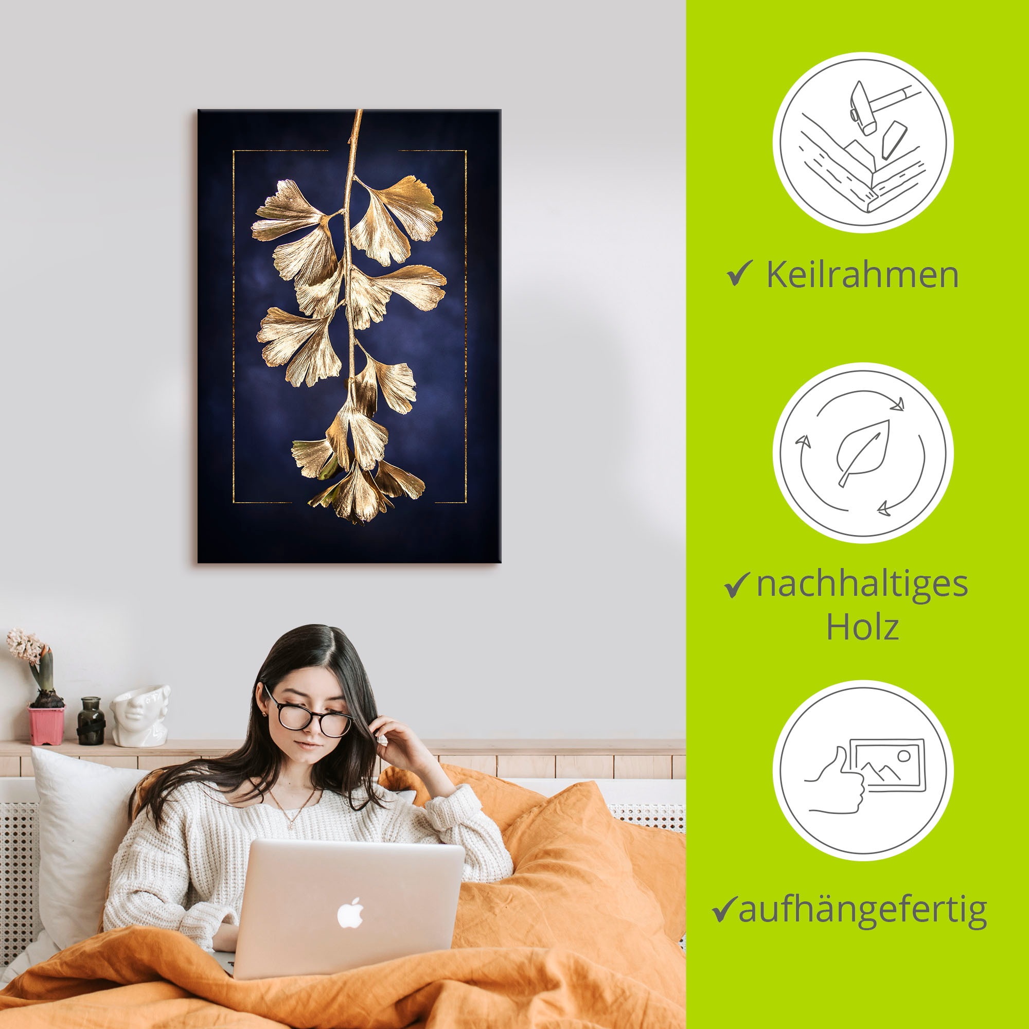 Artland Wandbild »Goldener Gingko« Blätterbilder 1 Stk. tlg. als Leinwandbild, Poster in verschied. Größen