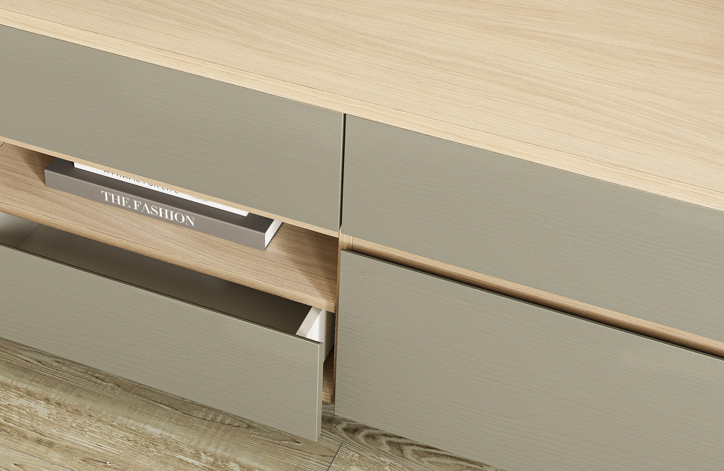 Home affaire Wohnwand »Stranda, moderne Anbauwand, Komplettset im Scandi-Style«, (4 St.), enthält zwei Vitrinen, Lowboard und Wandboard, 344 cm breit