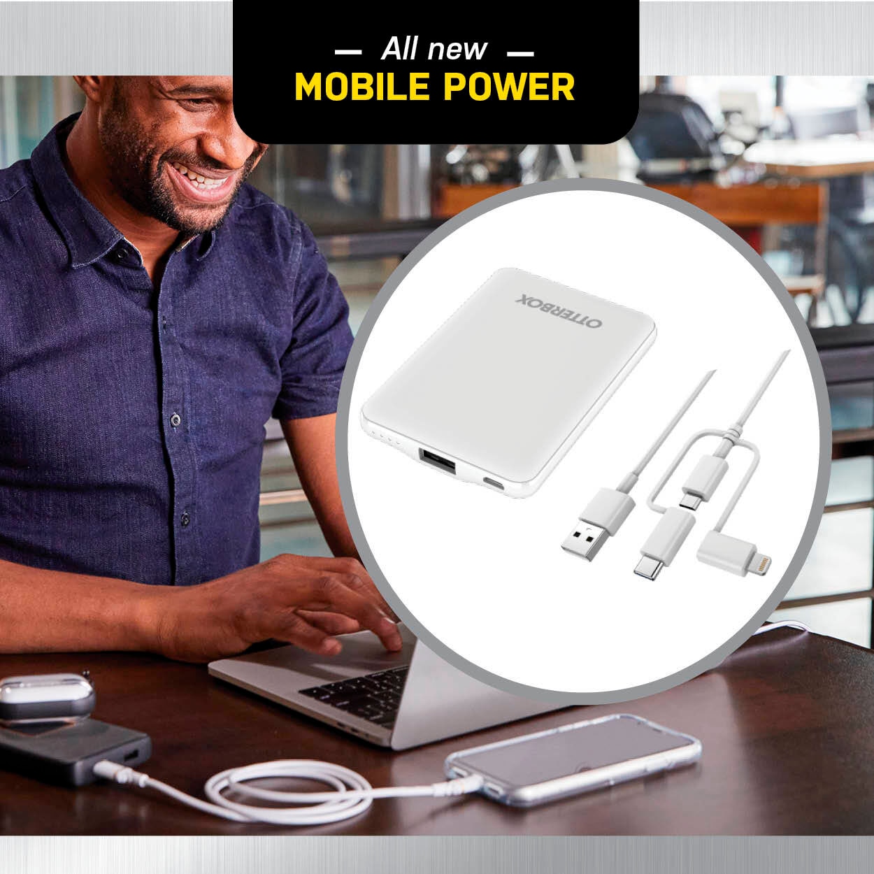 Otterbox Powerbank »Power Bank 5000 mAh externer Akku mit USB-A und Micro-USB«, 5000 mAh, Status LED, schlankes, robustes Design, inkl. 3 in 1 Ladekabel