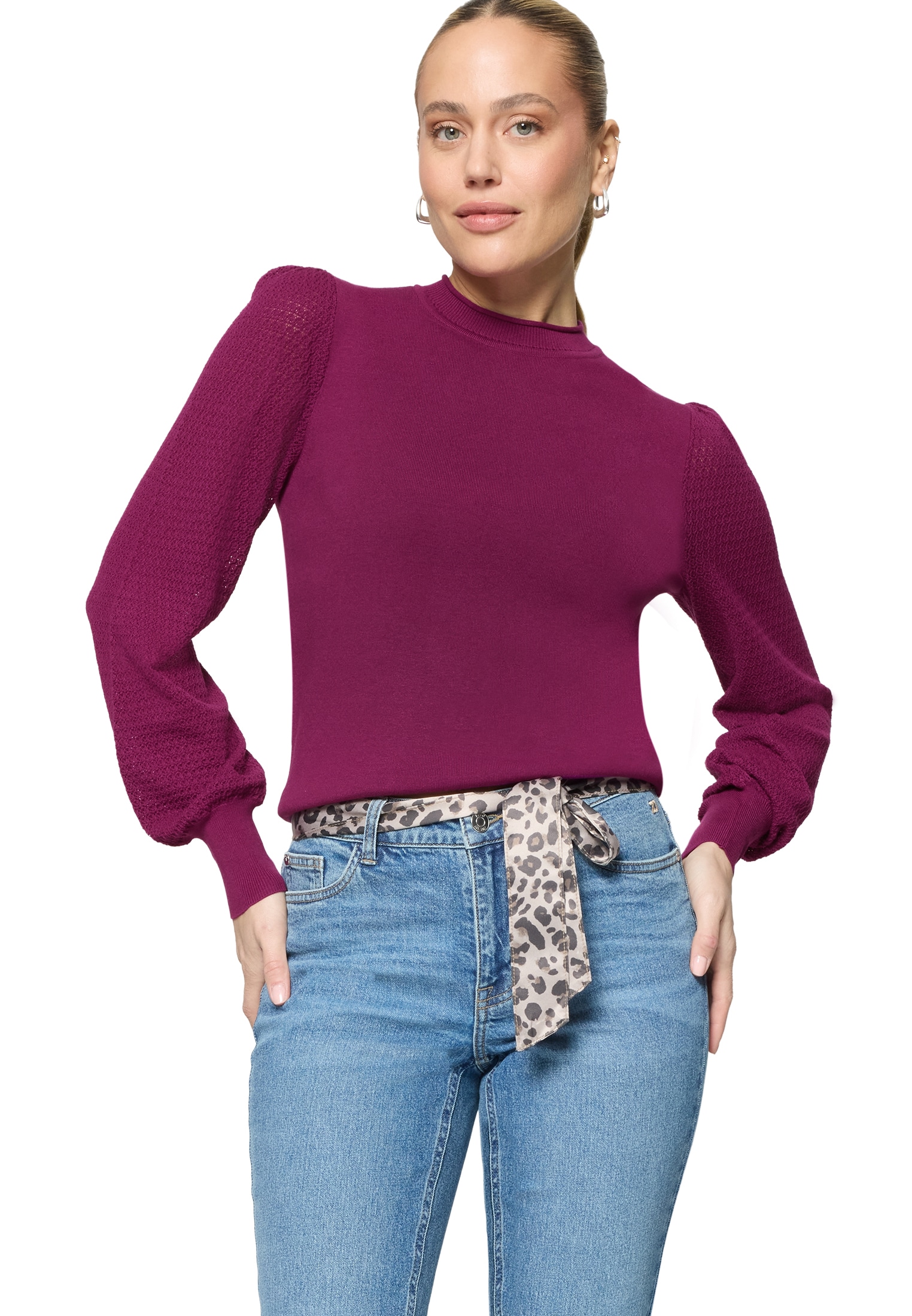 Zero Rundhalspullover »Feinstrickpullover mit Puffärmeln«