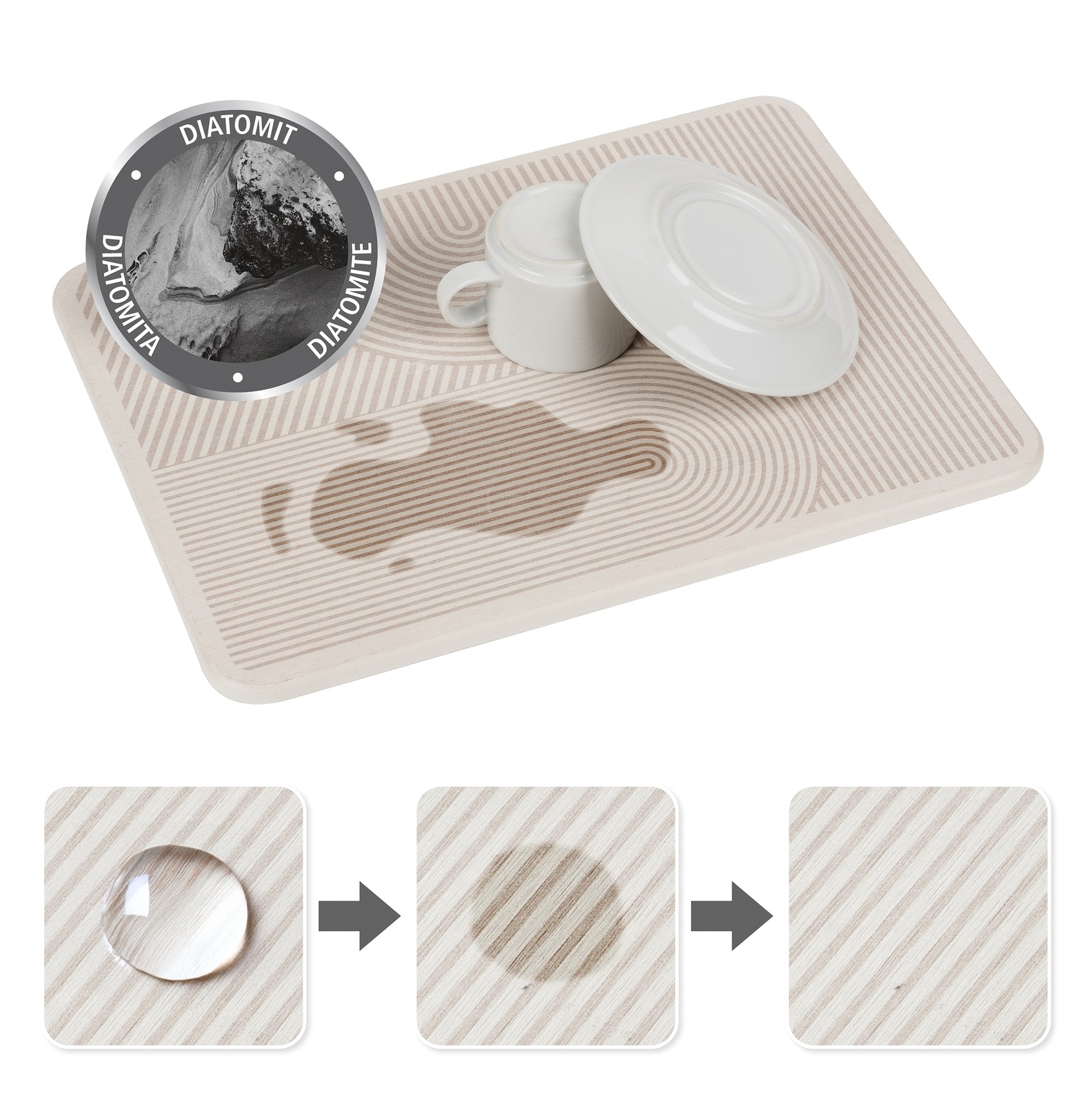 WENKO Abtropfmatte »Modell Damon« Abtropfplatte für Geschirr aus Kieselgur, schnelltrocknend, rutschfest