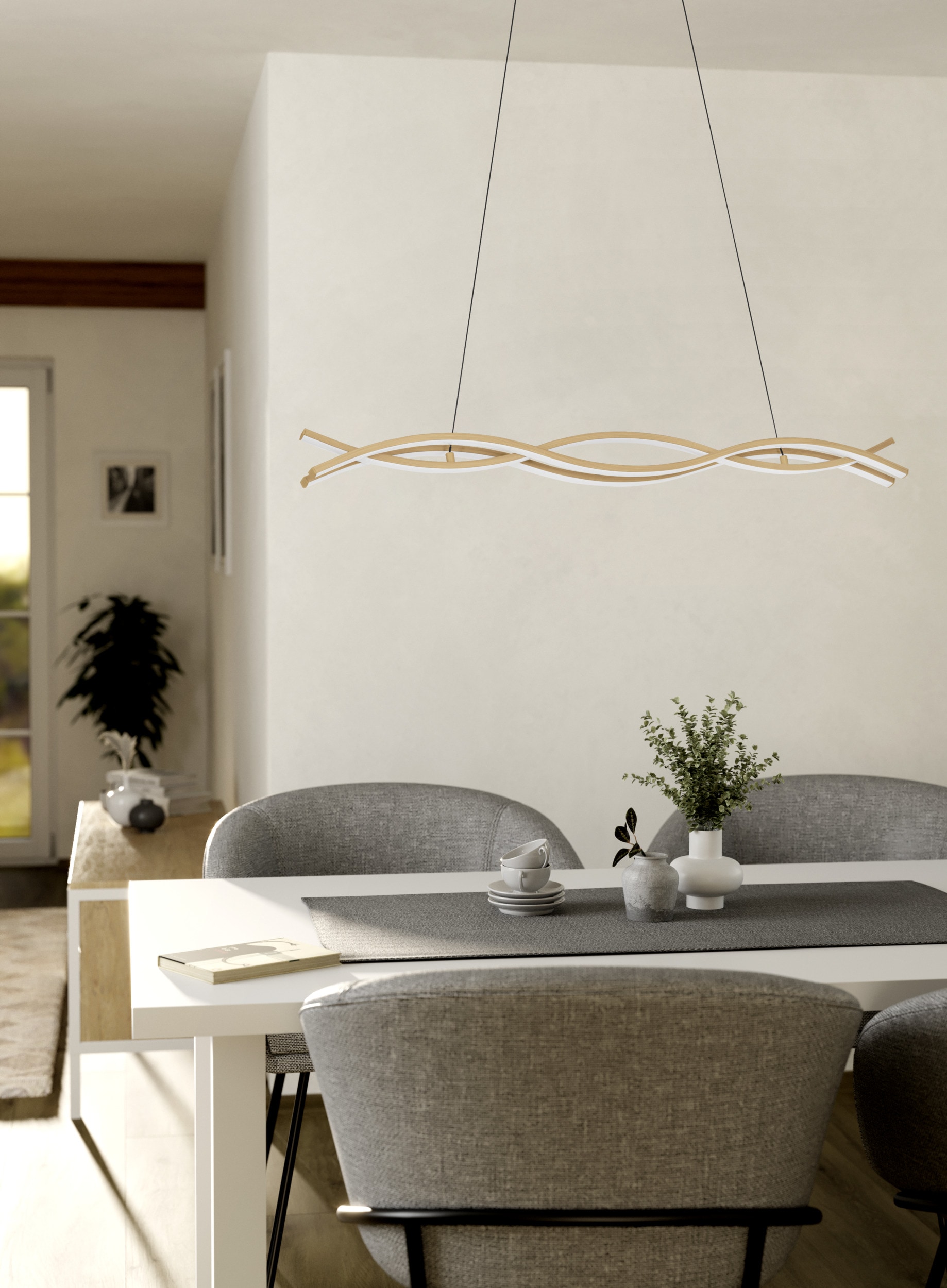 EGLO Hängeleuchte »LASANA 4 Pendellampe - Stahl, Alu - LED - 35W - IP20« LED-Modul 1 Stk. Warmweiß Hängelampe, Deckenlampe, Wohnzimmer, Esszimmer, L90 x B6 x H120 cm