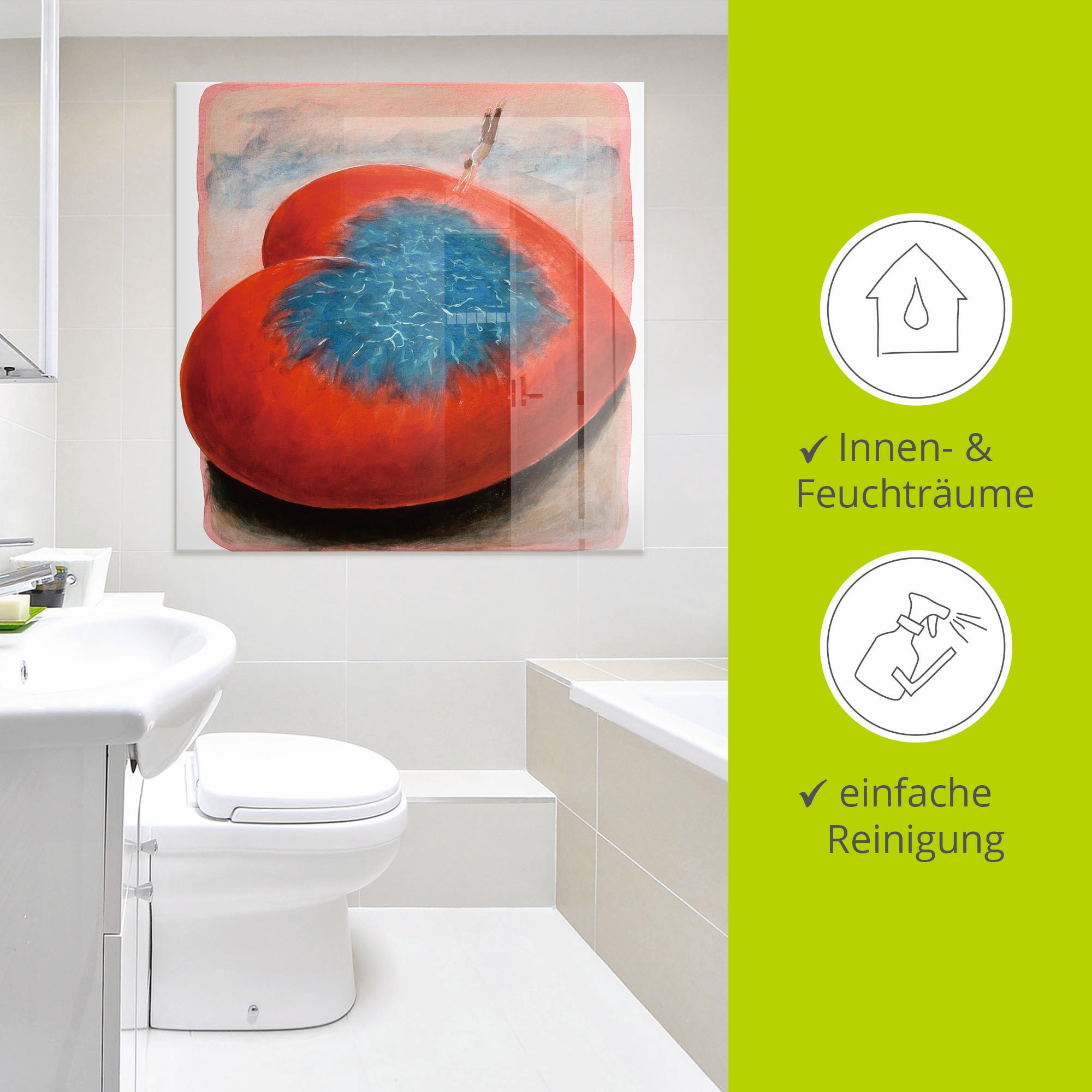 Artland Glasbild »Sprung ins kalte Wasser«, Herzen, (1 St.), in verschiedenen Größen