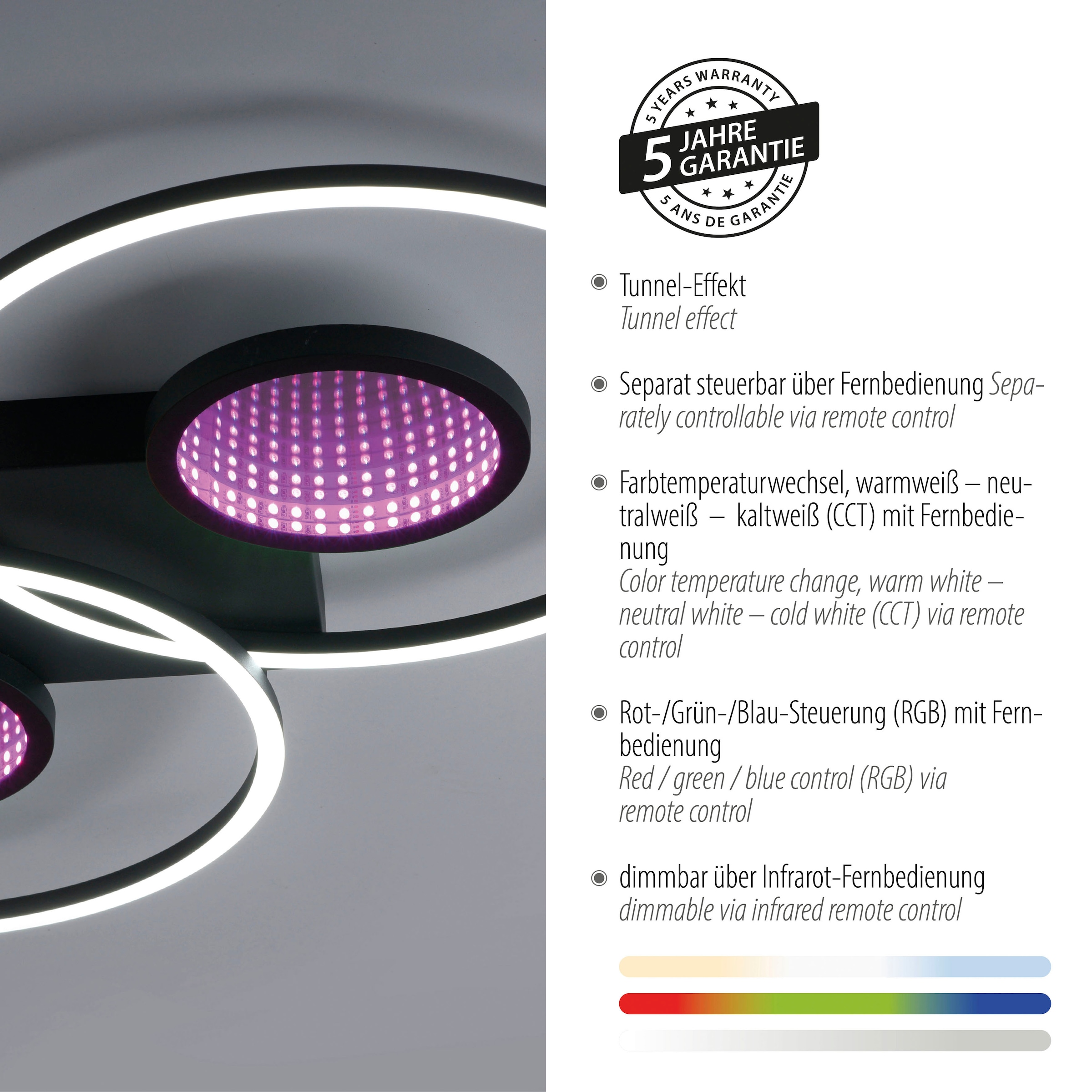 JUST LIGHT Deckenleuchte »TUNEL«, 2 flammig, Leuchtmittel LED-Board | LED fest integriert