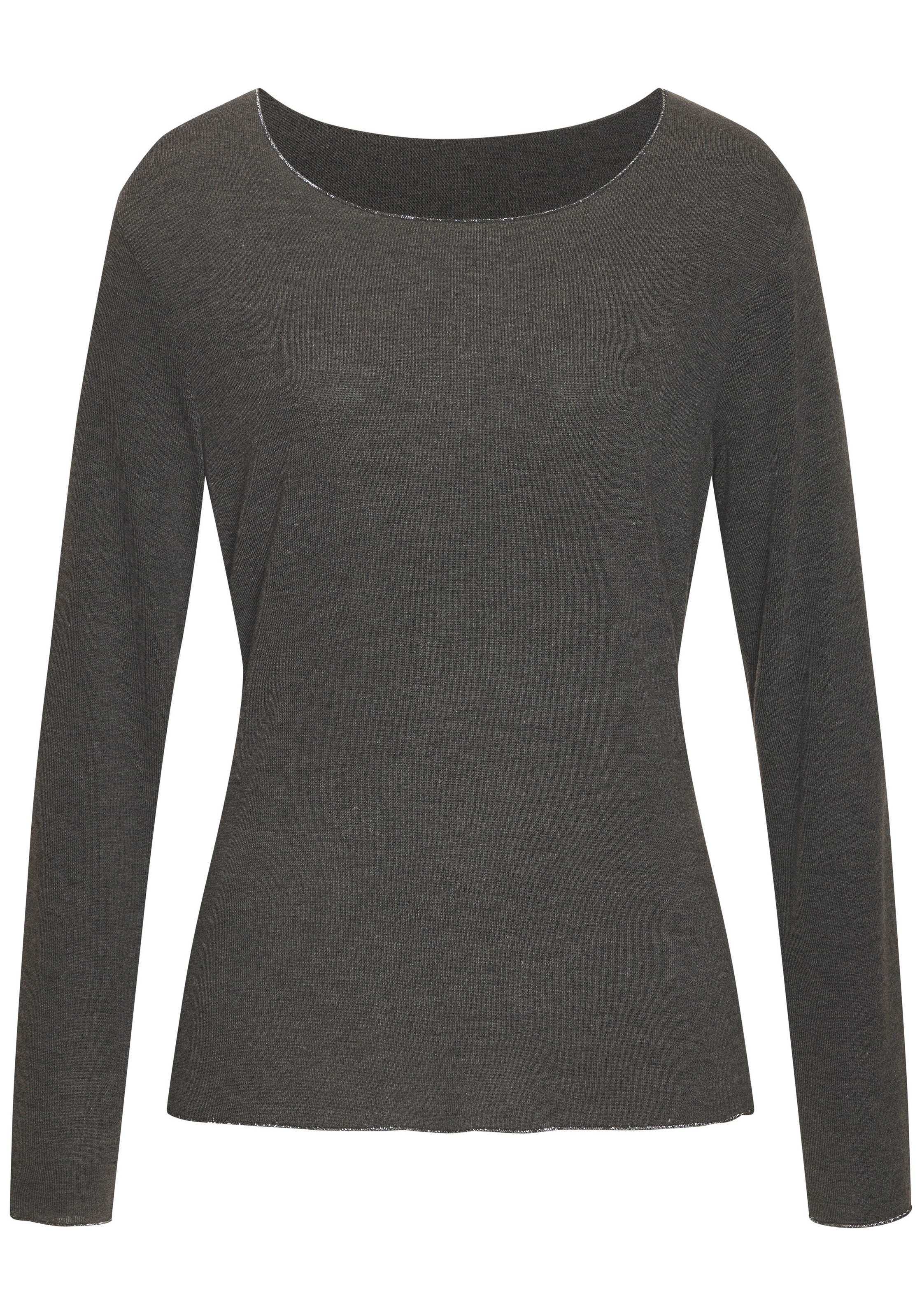 LASCANA Langarmshirt »mit feiner Glitzereinfassung«, aus weichem Viskose-Feinstrick