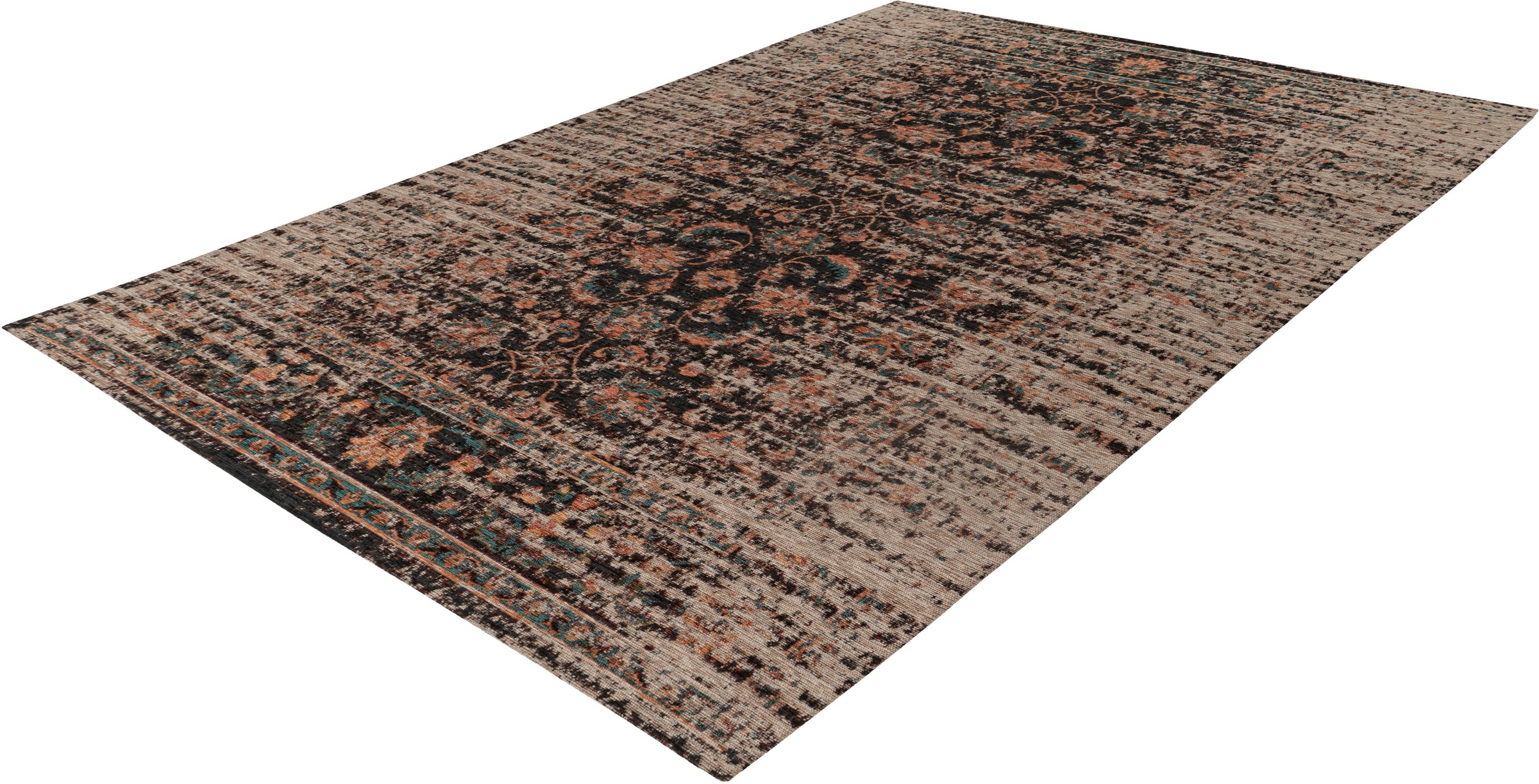 Padiro Teppich »Charme 225«, rechteckig, 5 mm Höhe, Chenille Flachgewebe im Vintage Stil