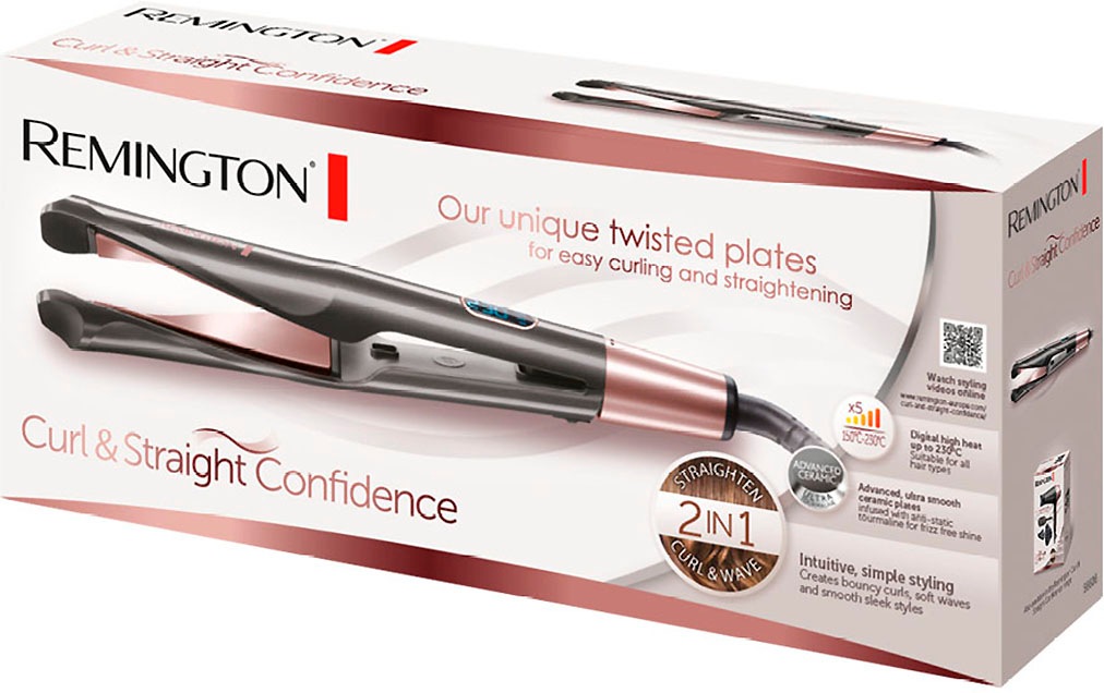 Remington Glätteisen »S6606 Curl & Straight Confidence Haarglätter«, Keramik-Turmalin-Beschichtung, Professionelles 2-in-1 Styling: Glätteisen, Locken&Wellen; LCD display