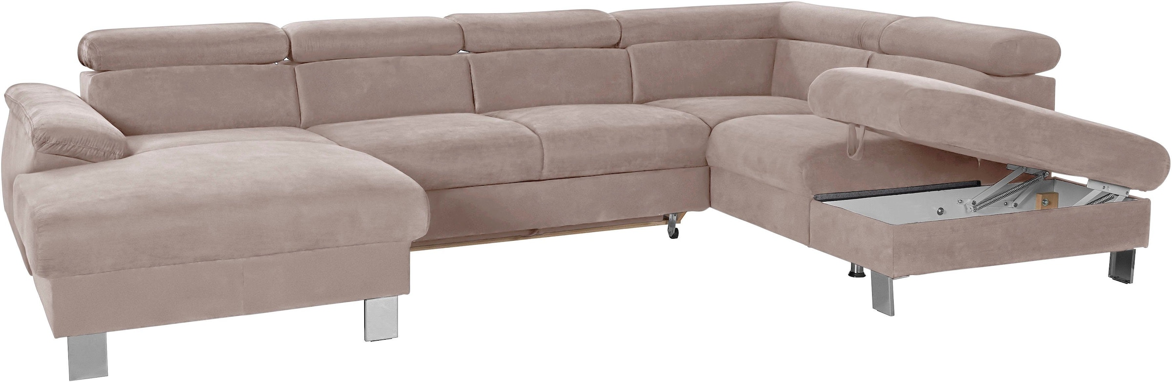 COTTA Polstergarnitur »Komaris U-Form«, (Set), Set bestehend aus: Wohnlandschaft mit Kopfteilverstellung & Hocker
