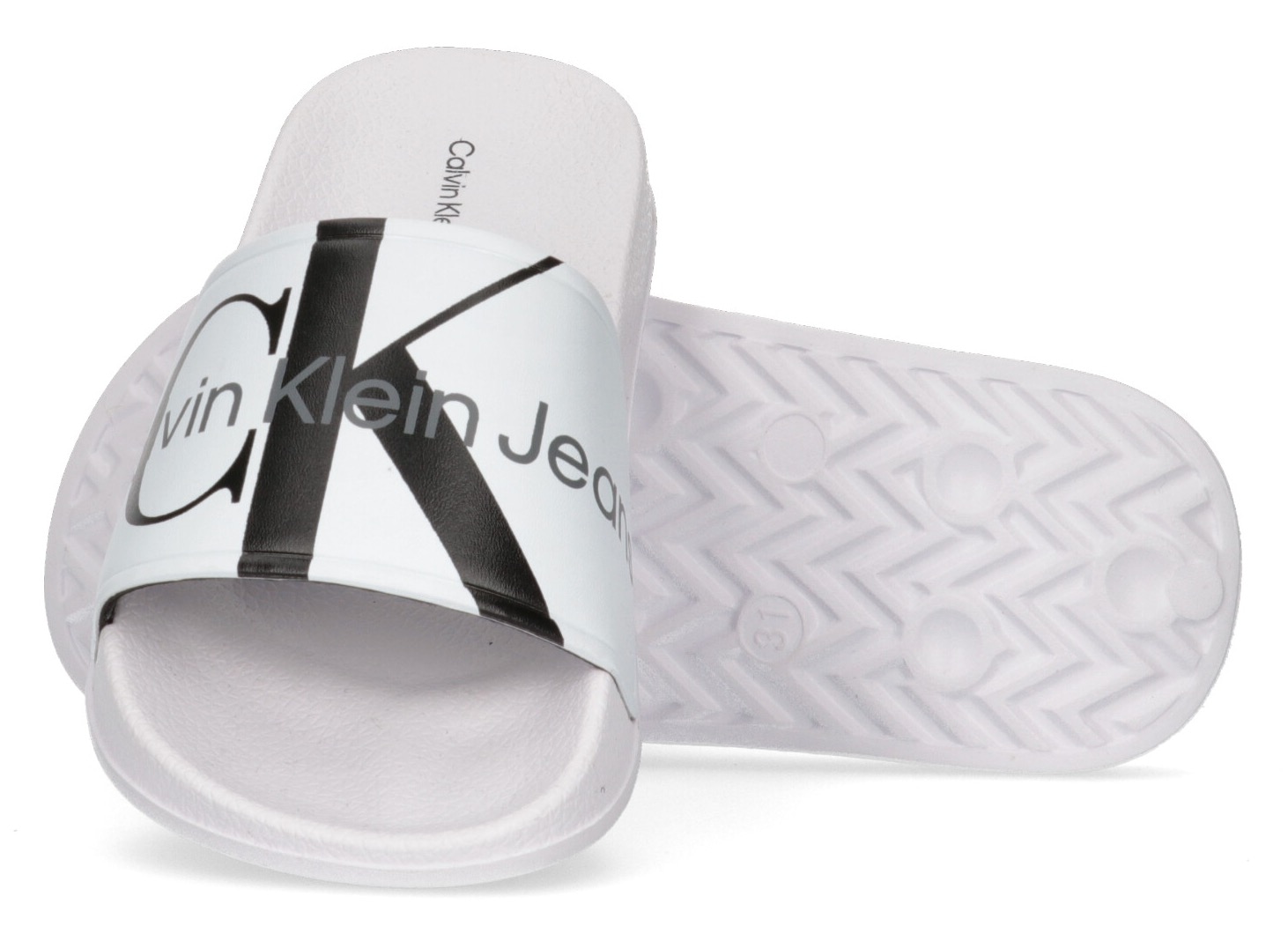 Calvin Klein Jeans Badepantolette »LOGO POOL SLIDE«, Sommerschuh, Schlappen, Badeschuh, Poolslides mit großem Logodruck