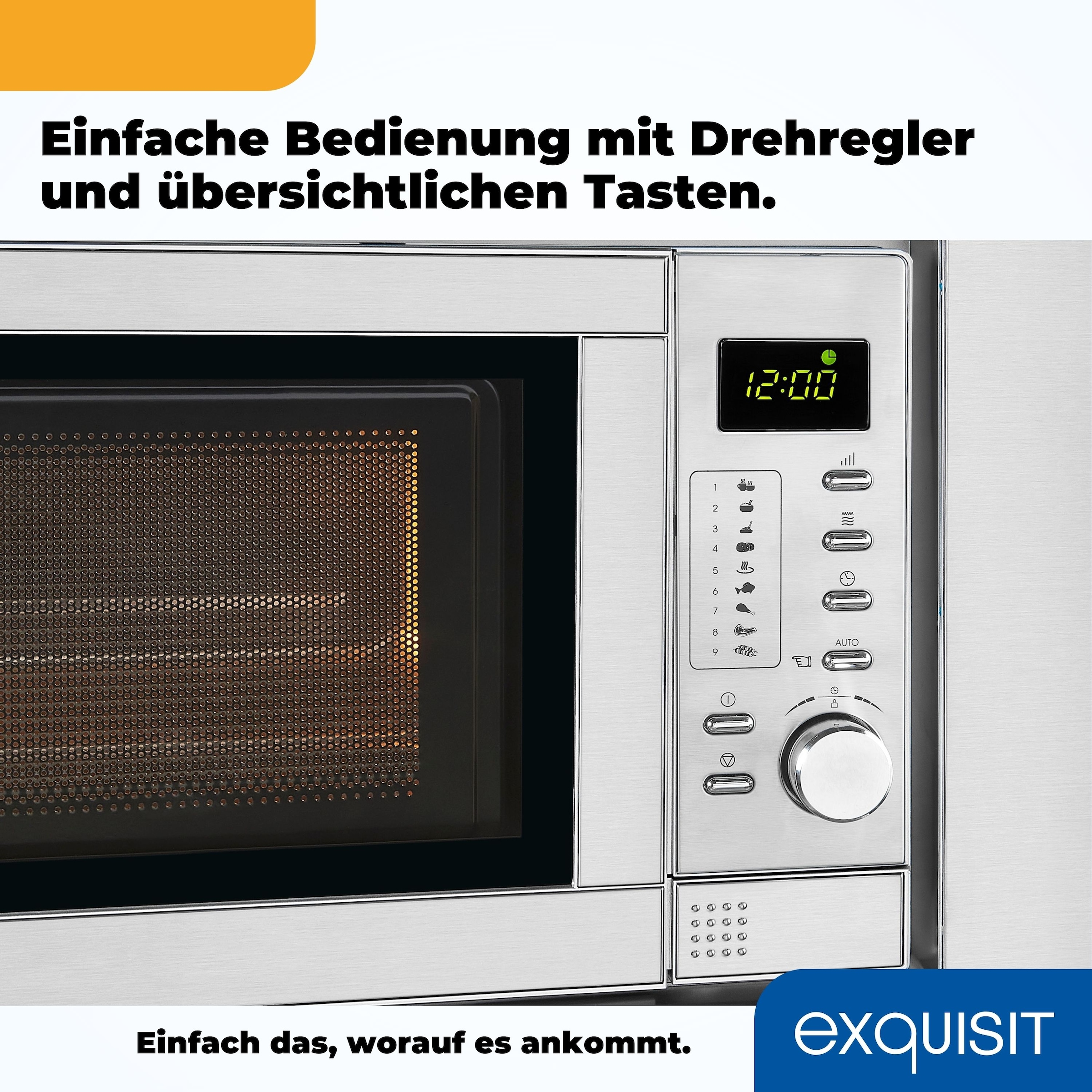 exquisit Einbau-Mikrowelle »EMW 19-7 G« 1200 W Schonend Auftauen,schnell Aufwärmen, Grillen-einfach per Knopfdruck