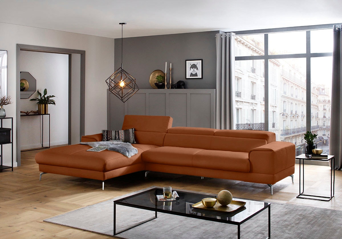 W.SCHILLIG Ecksofa »piedroo, Designsofa mit tollem Sitzkomfort, elegant und bequem, L-Form«, Kopfteilverstellung, wahlweise mit Sitztiefenverstellung, Breite 343cm