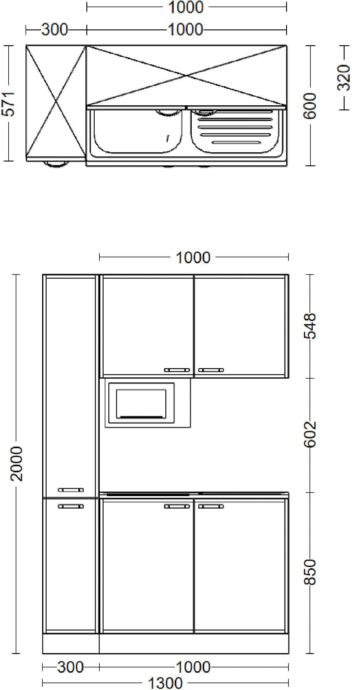 Flex-Well Küchenzeile »Nepal«, Gesamtbreite 130 cm, mit Apothekerschrank und Mikrowelle etc.