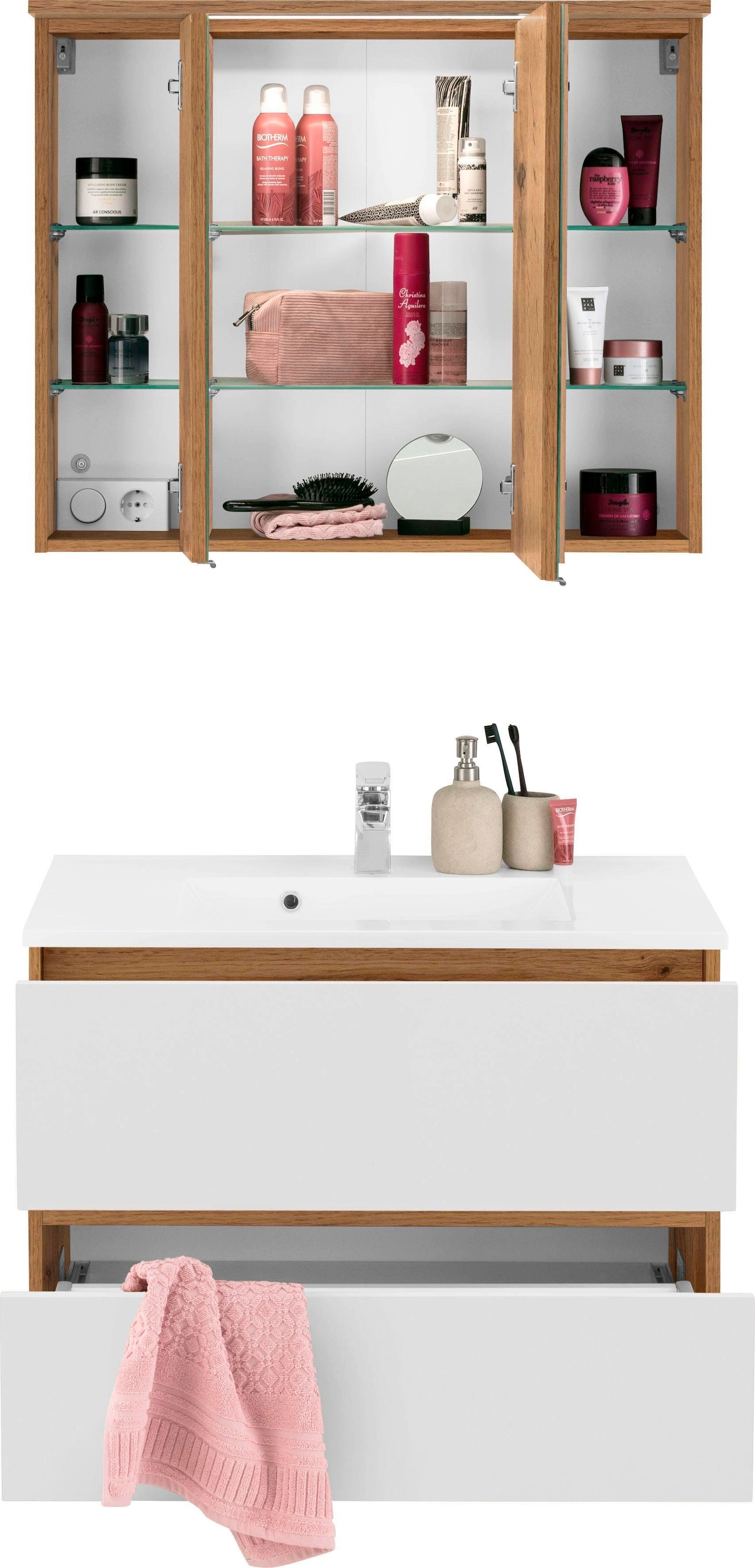 welltime Badmöbel-Set »Lucca«, (2 St.), Breite 80 cm, mit direkter LED-Beleuchtung