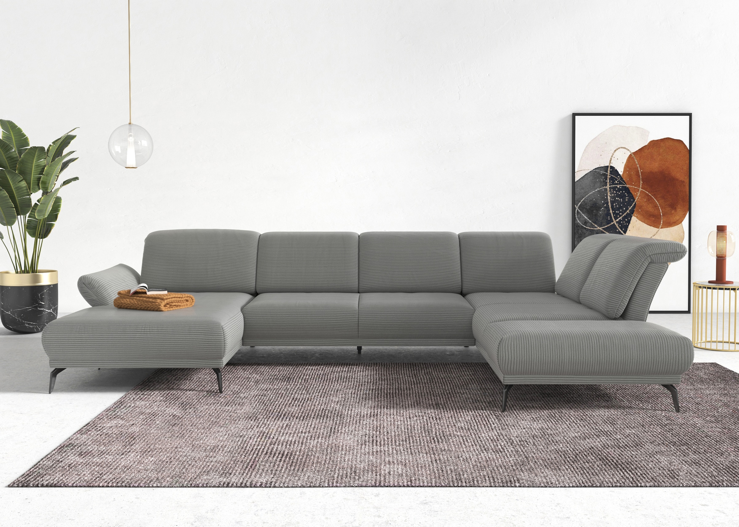 INOSIGN Wohnlandschaft »Coco U-Form«, Sitztiefen-, Arm- und Kopfteilverstellung, Cord-Bezug, Fußhöhe 15 cm