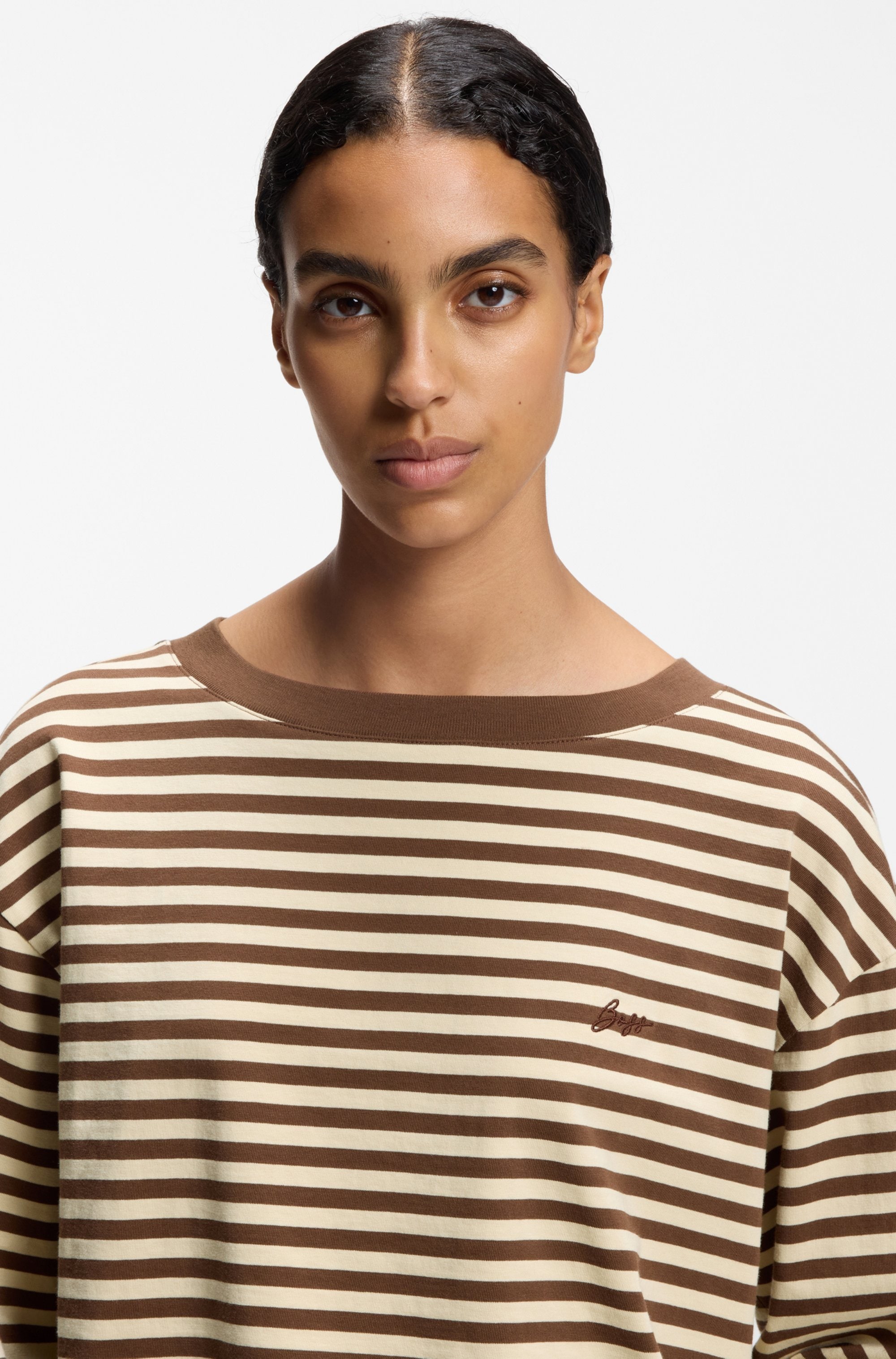BOSS ORANGE Langarmshirt »Ewa Stripe Premium Damenmode« im Streifendesign, Relaxed Fit
