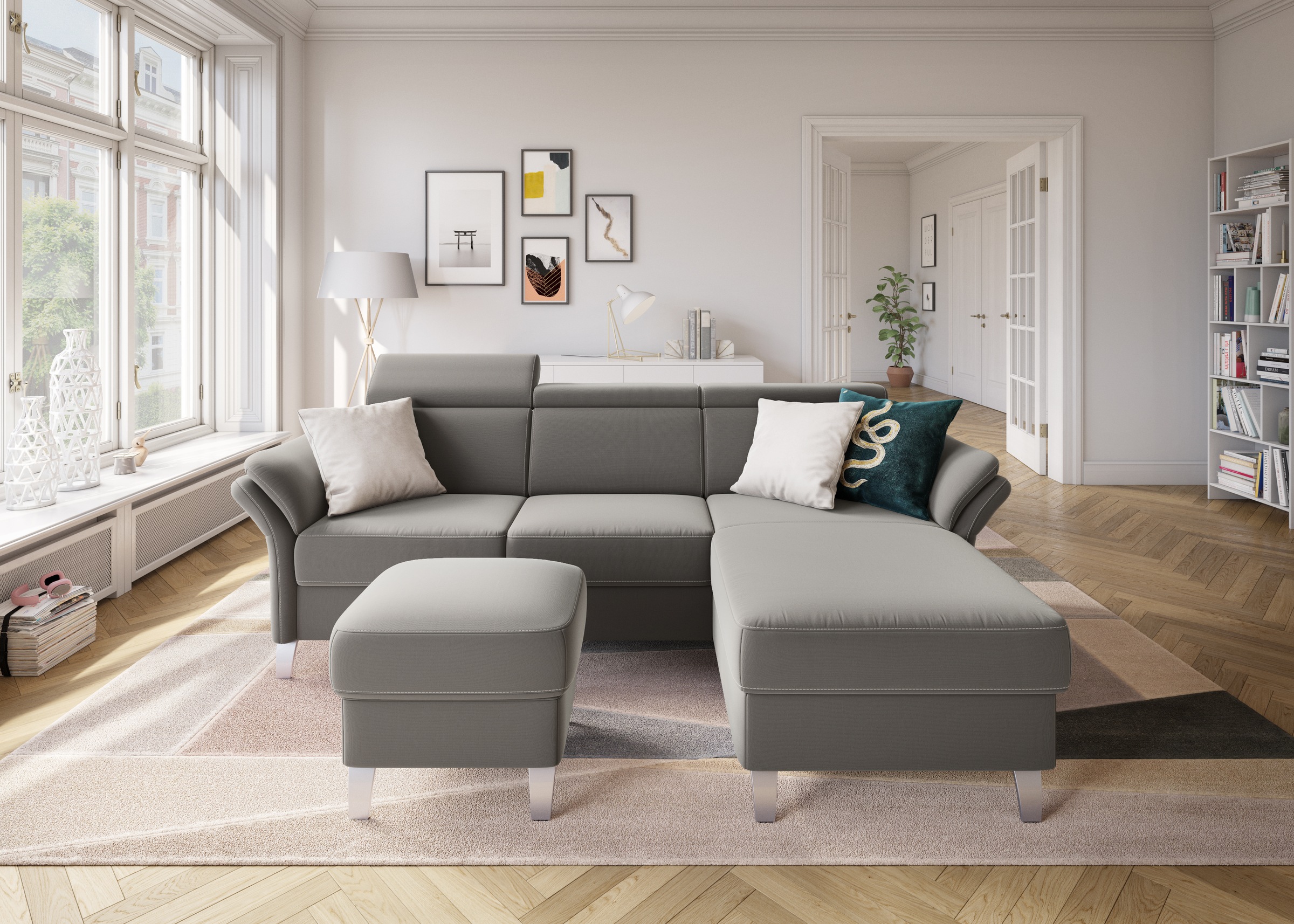 sit&more Ecksofa »Vincenzo L-Form«, inklusive Kopfteilverstellung, wahlweise mit Bettfunktion, Bettkasten