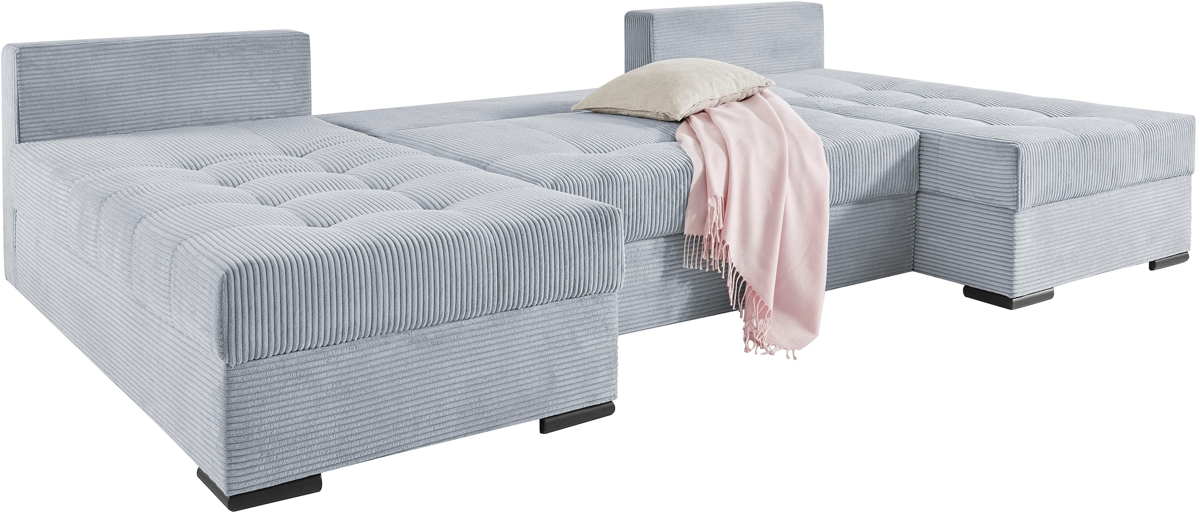 COLLECTION AB Wohnlandschaft »Josy, U-Form, Schlafsofa mit Bettkasten«, (Cord-/Mix), flexible Recamiere, Breite: 269cm, inklusive Rückenkissen, Cord