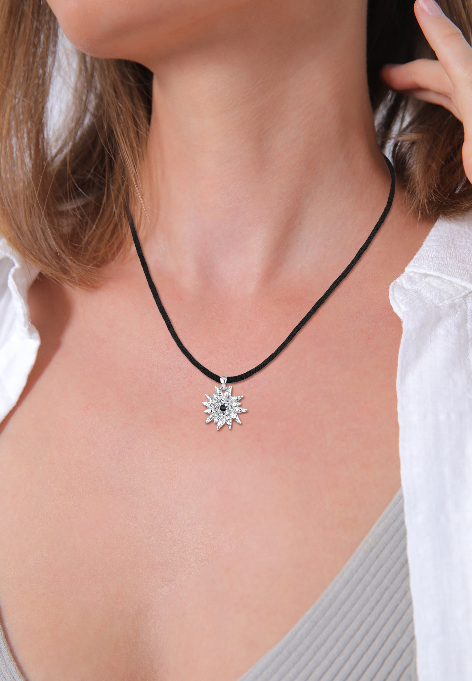 Elli Kette mit Anhänger »Halskette Edelweiss Kristalle Weiß 925 Sterling Silber«