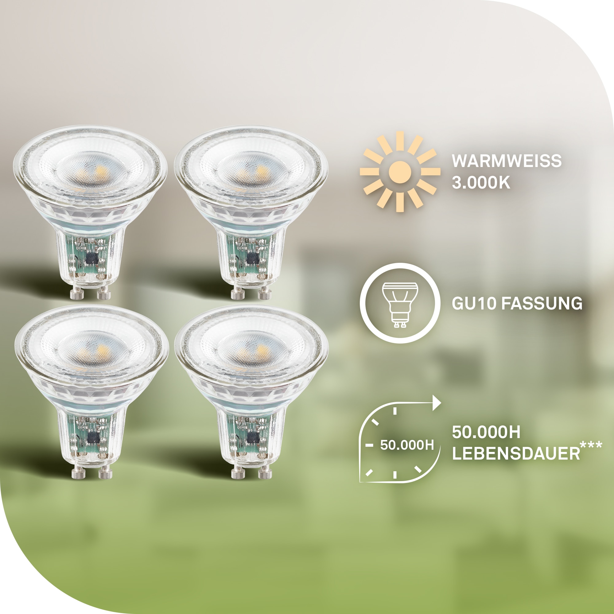 Briloner Leuchten LED-Leuchtmittel »BULB A« GU10 4 Stk. Warmweiß GU10, 3.000K, Wohnzimmer, Schlafzimmer