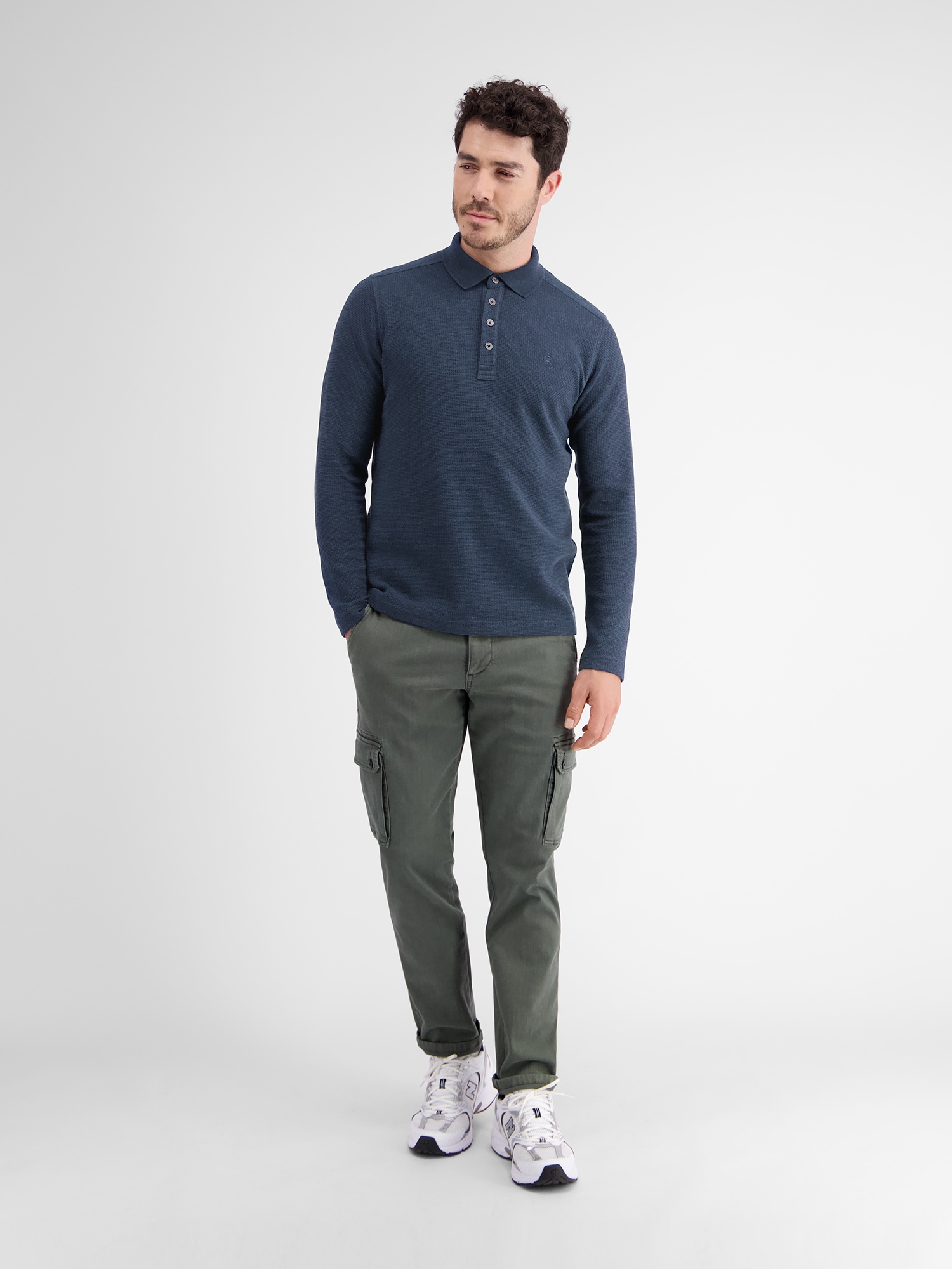 LERROS Sweatshirt »LERROS Langarmpolo, unifarbenes Waffelpiqué«